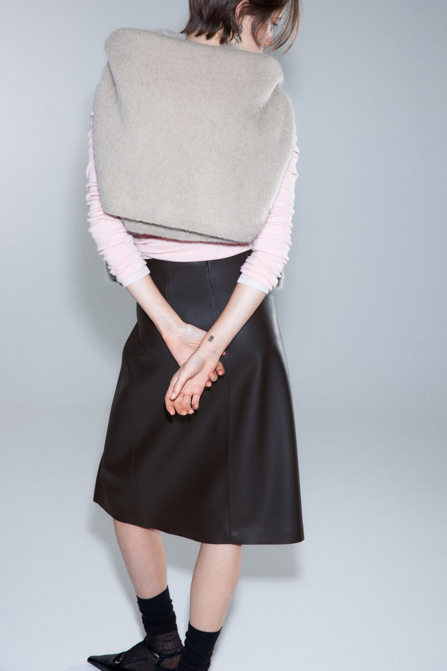 Masnis elejű szoknya - Sötétbarna/Púderrózsaszín - 3