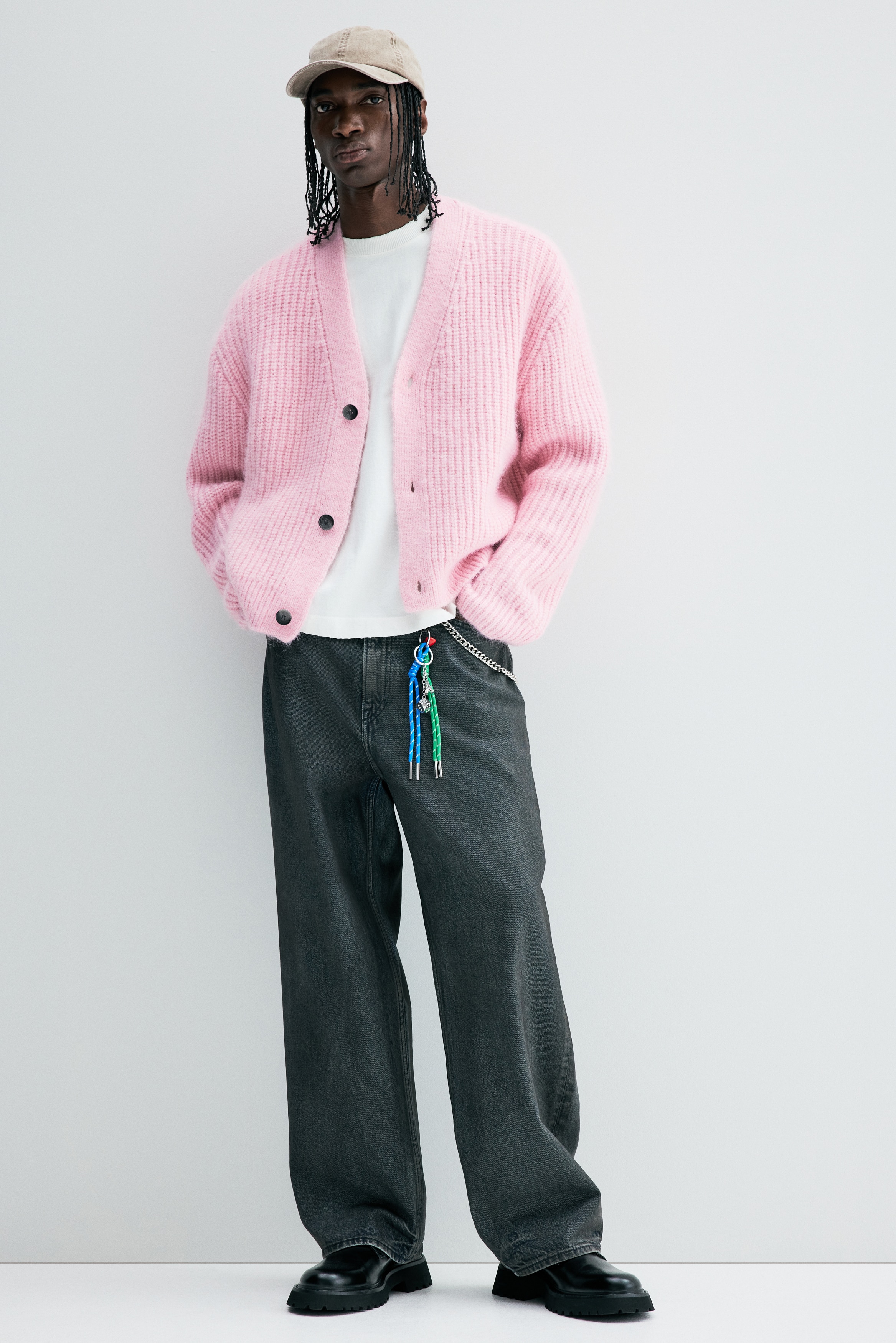 H & M - ルーズフィット リブニットカーディガン - ピンク