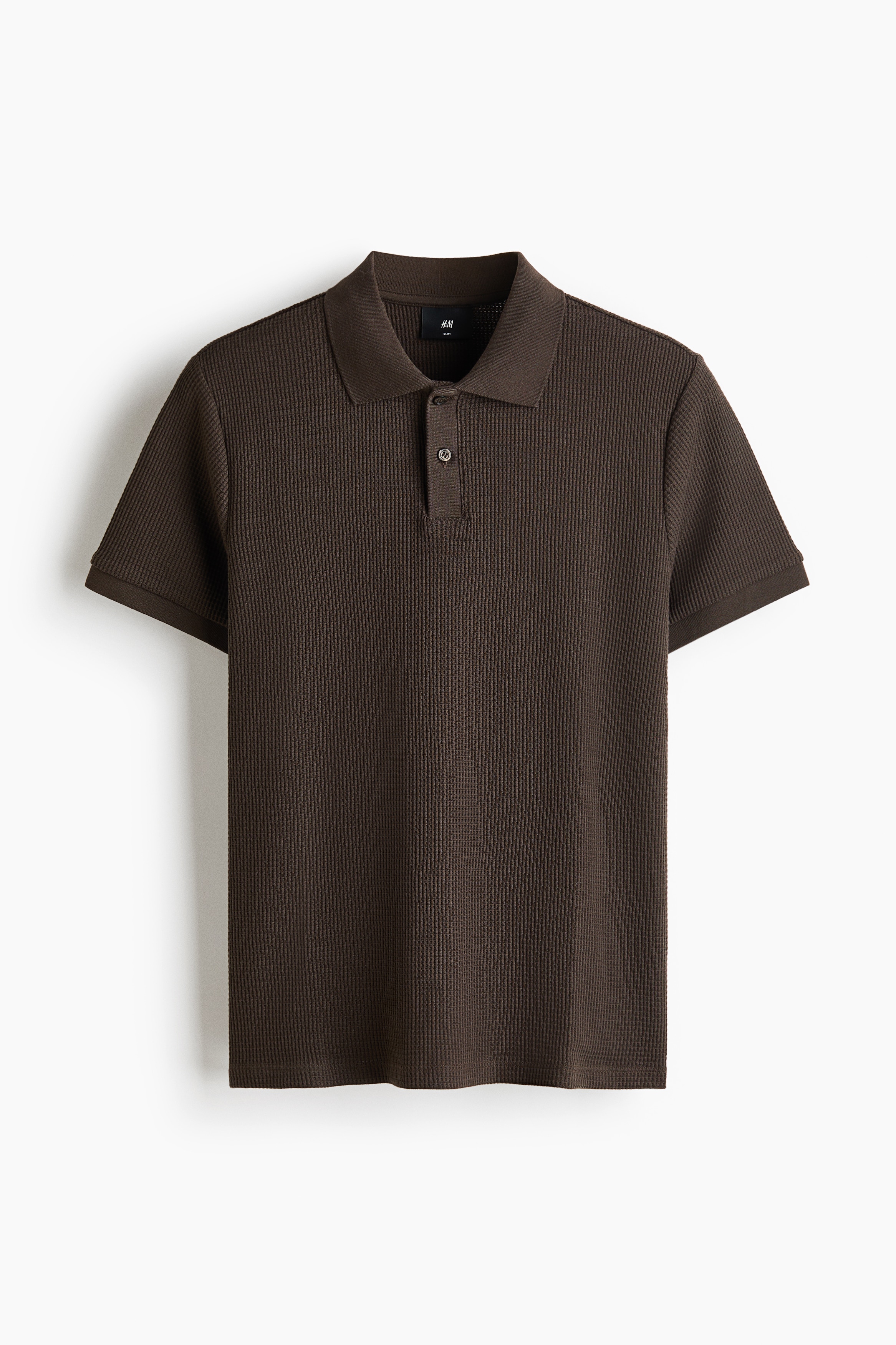 Slim Fit Waffle-knit polo shirt - Dark khaki green/Dark mole/Black/Dark brown/Cream/Burgundy