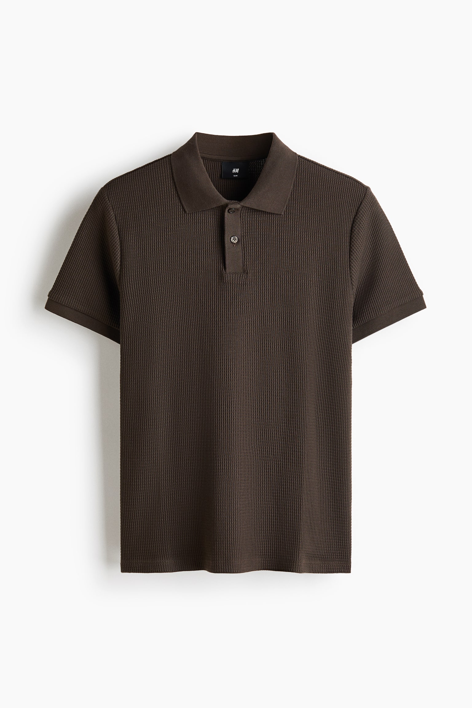 Slim Fit Waffle-knit polo shirt - Dark khaki green/Cream/Dark mole/Dark brown/Burgundy - 1