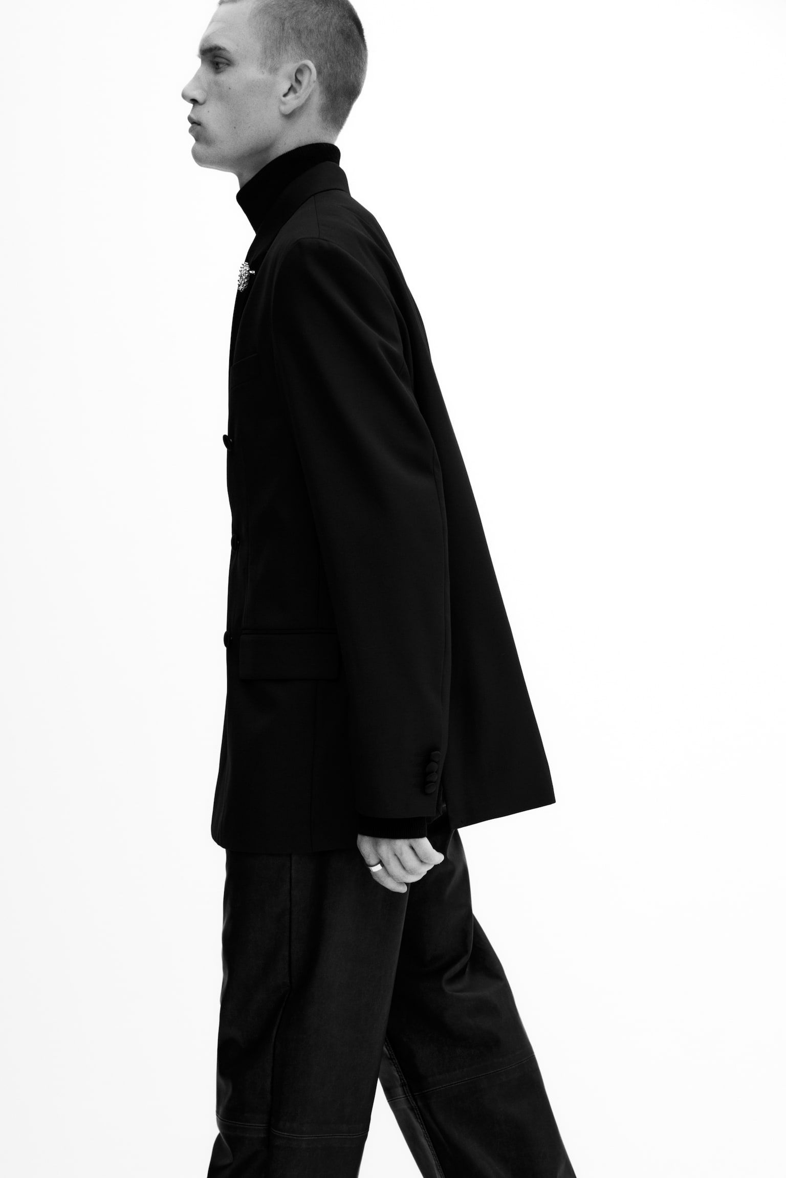 Relaxed Fit Wool-blend tuxedo jacket - Black - 8