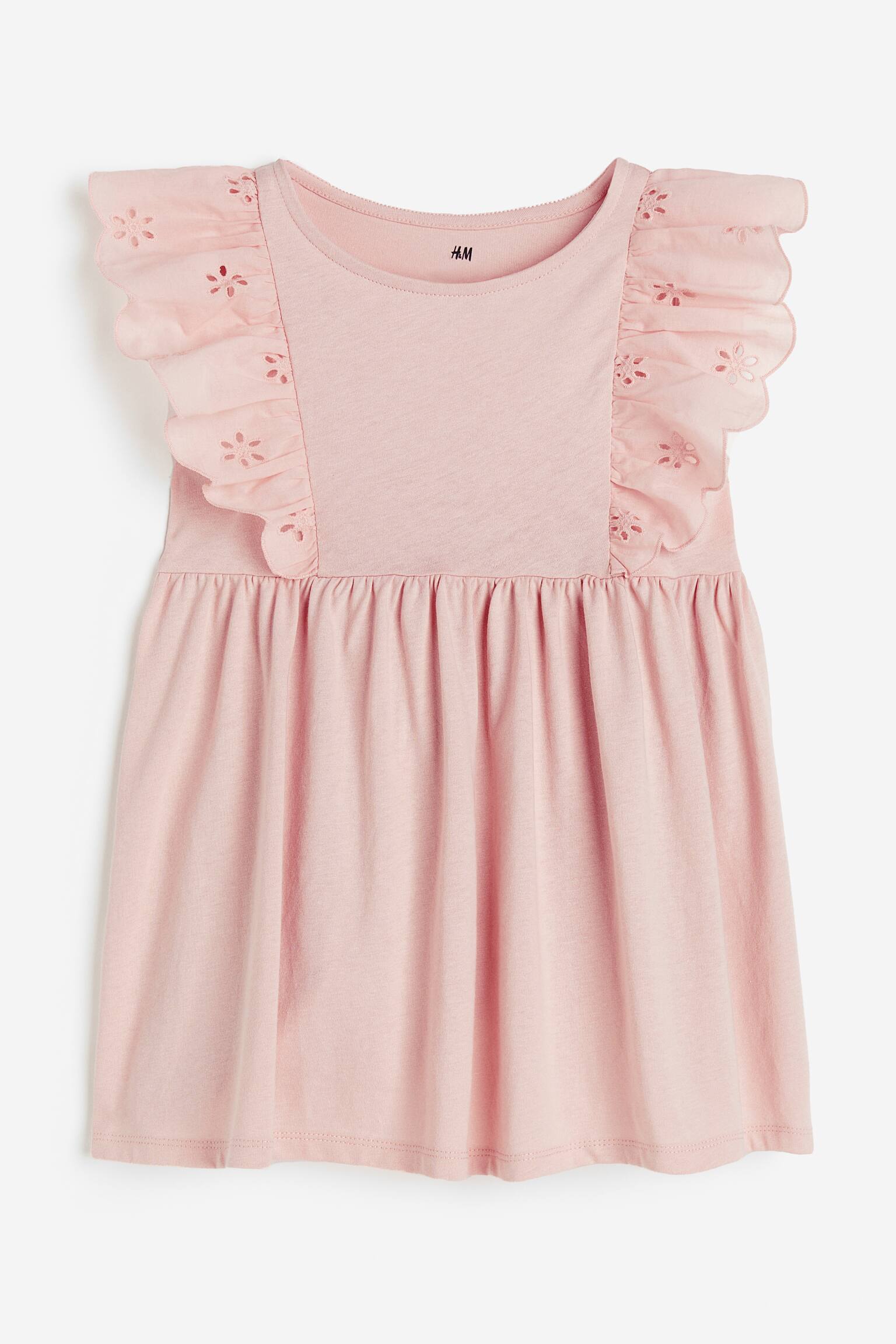 Broderie anglaise frill-trimmed dress - Light pink - 1