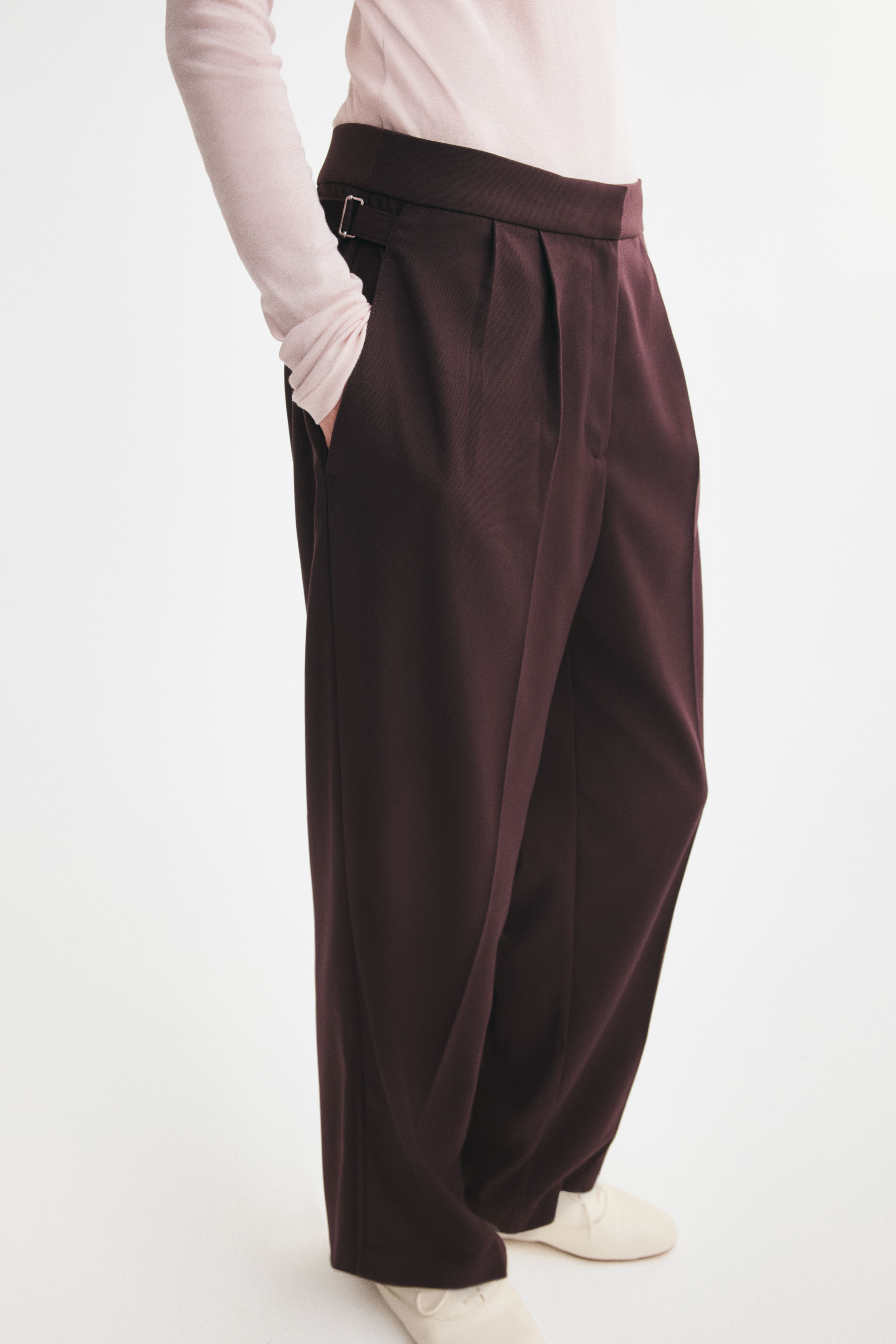 Pleated Tab-Detail Pants