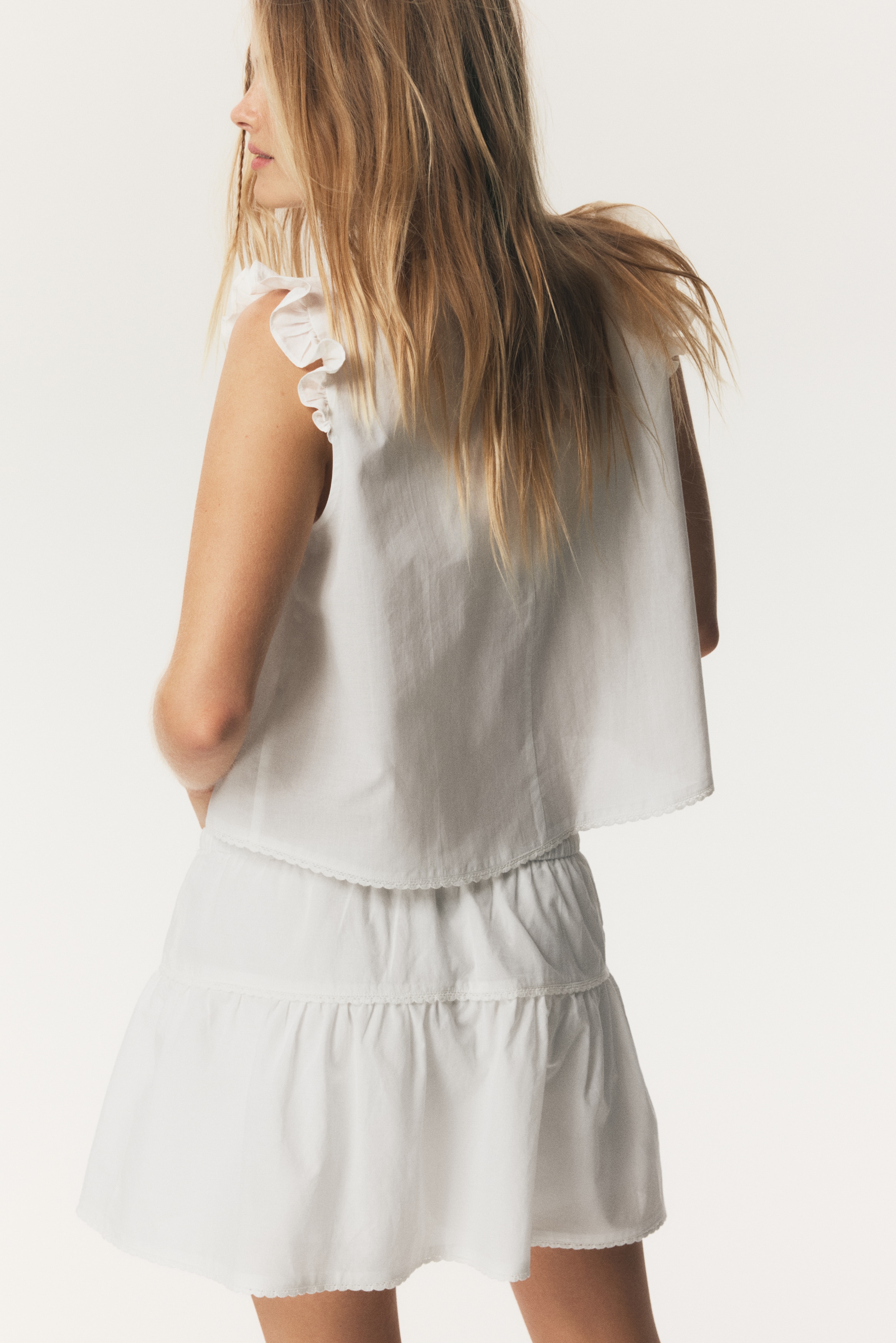 Frill-trimmed cotton top