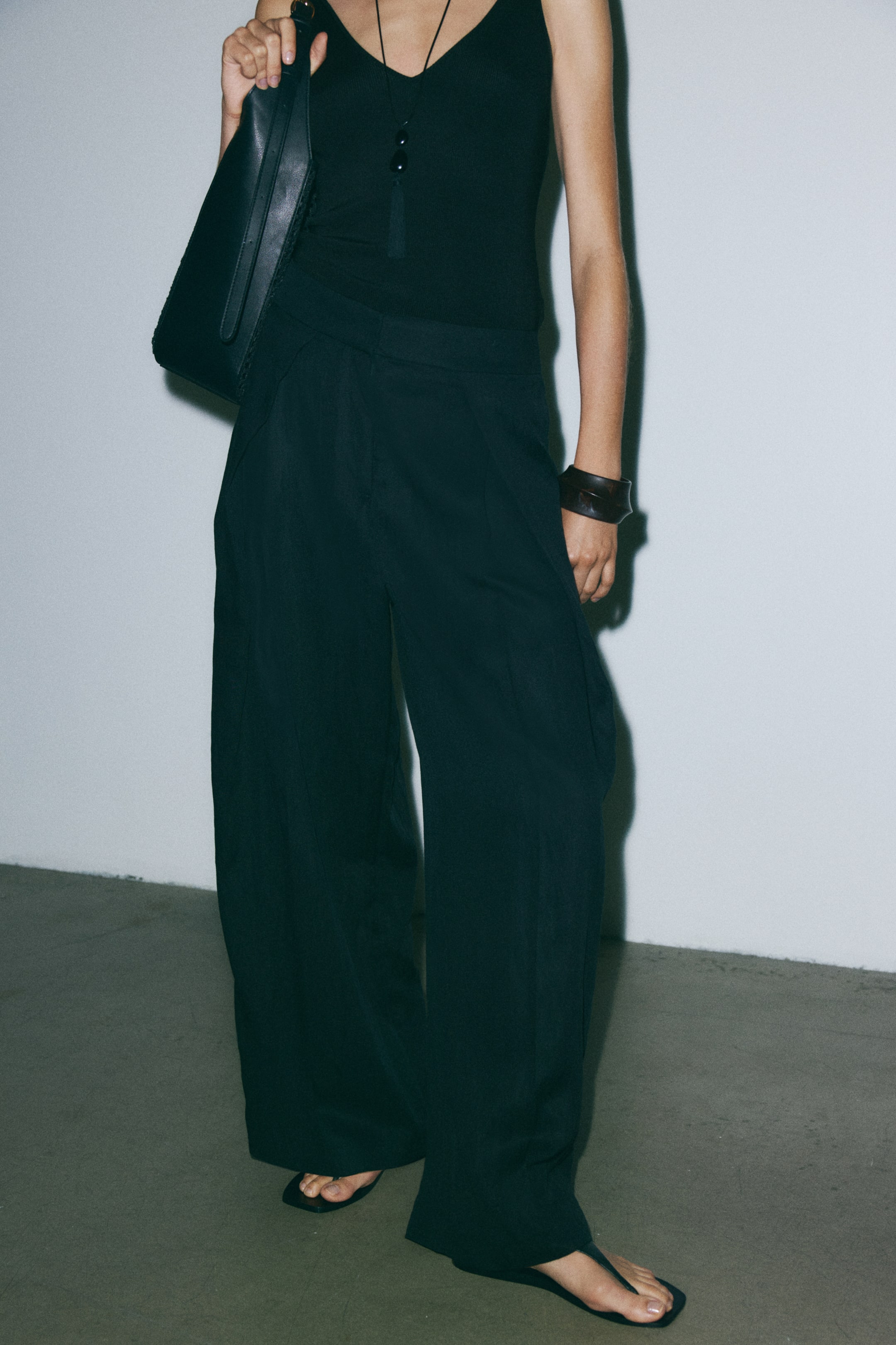 Crinkled Wrap-Detail Pants