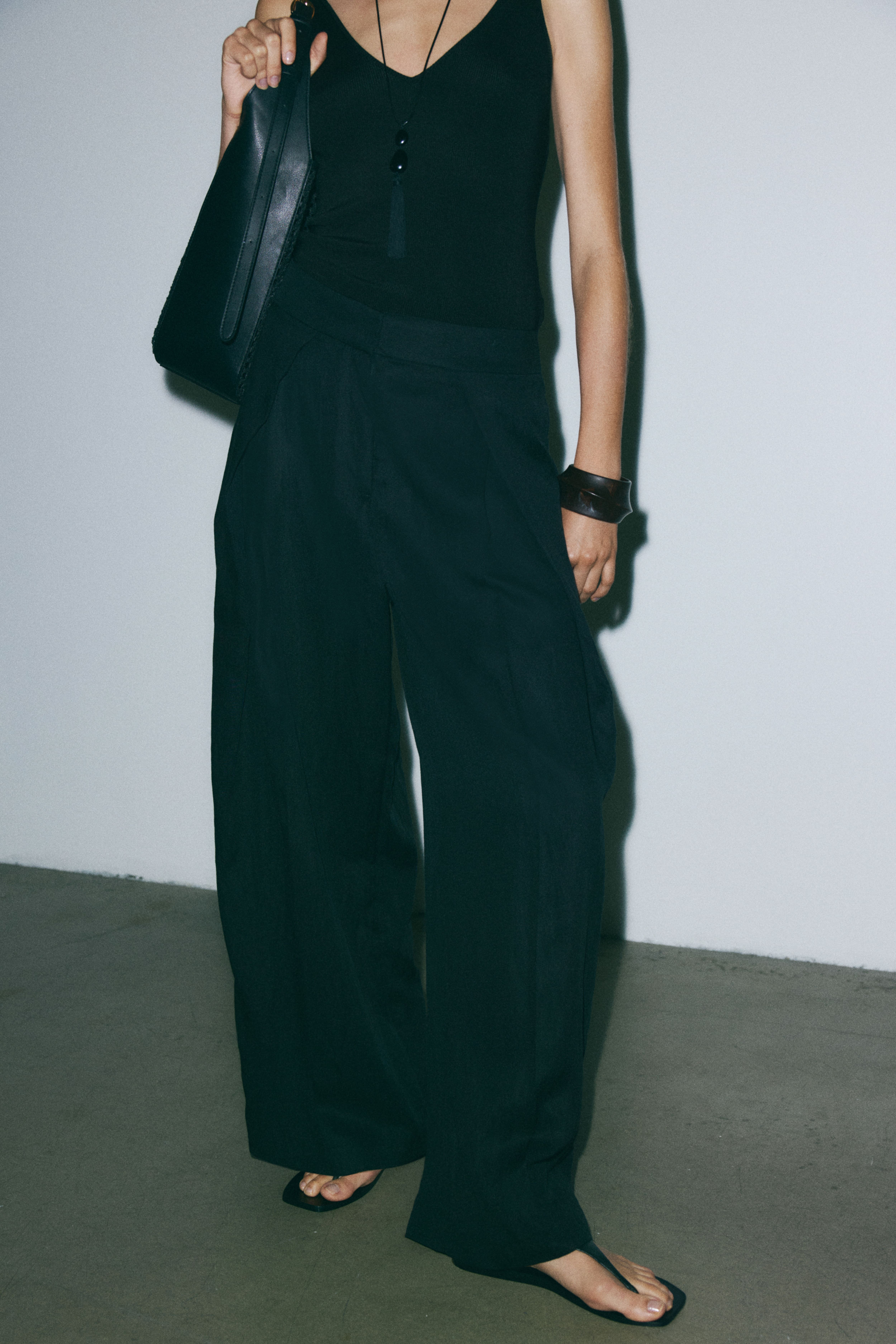 Crinkled Wrap-Detail Pants