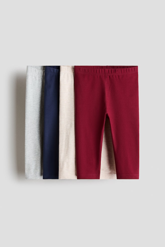Lot de 4 leggings en jersey de coton - Rouge foncé/marine/gris/Beige clair/gris foncé/Violet clair/cœurs/Violet/rouge foncé/Rose/cerises/Rose/rose clair/Beige/girafes/Rouge/beige/gris - 1