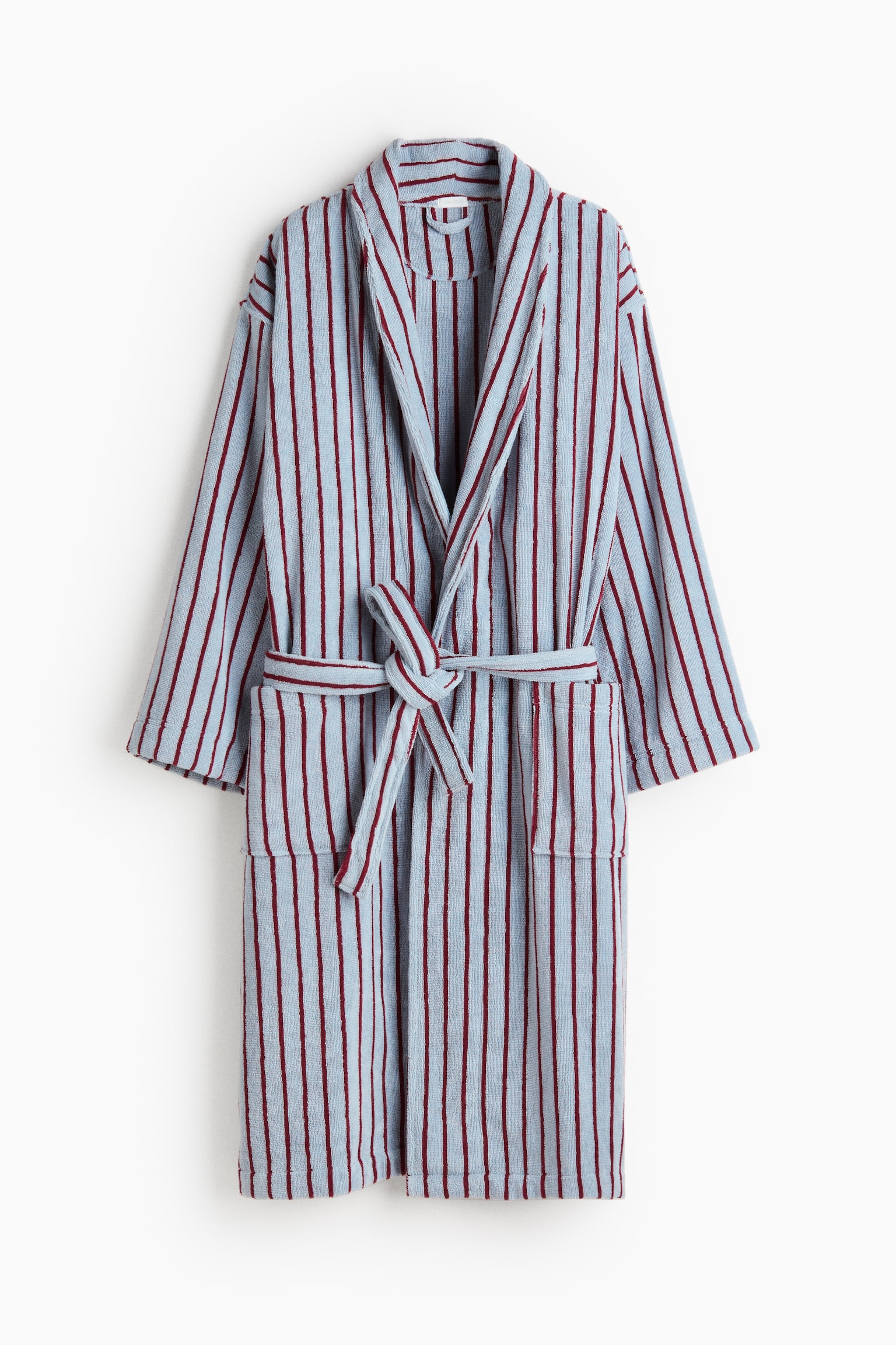 Cotton Terry Bathrobe - Dusty blue/striped/Light pink/burgundy striped/Light gray/blue striped