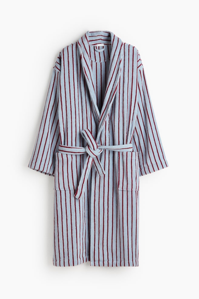 Cotton terry dressing gown - Dusty blue/Striped/Light pink/Burgundy striped/White/Brown striped/Light grey/Blue striped - 1