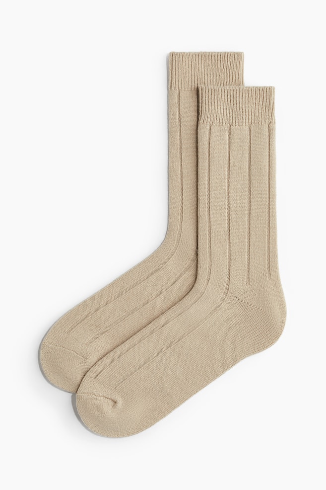 Rib-knit socks - Beige/Navy blue - 1