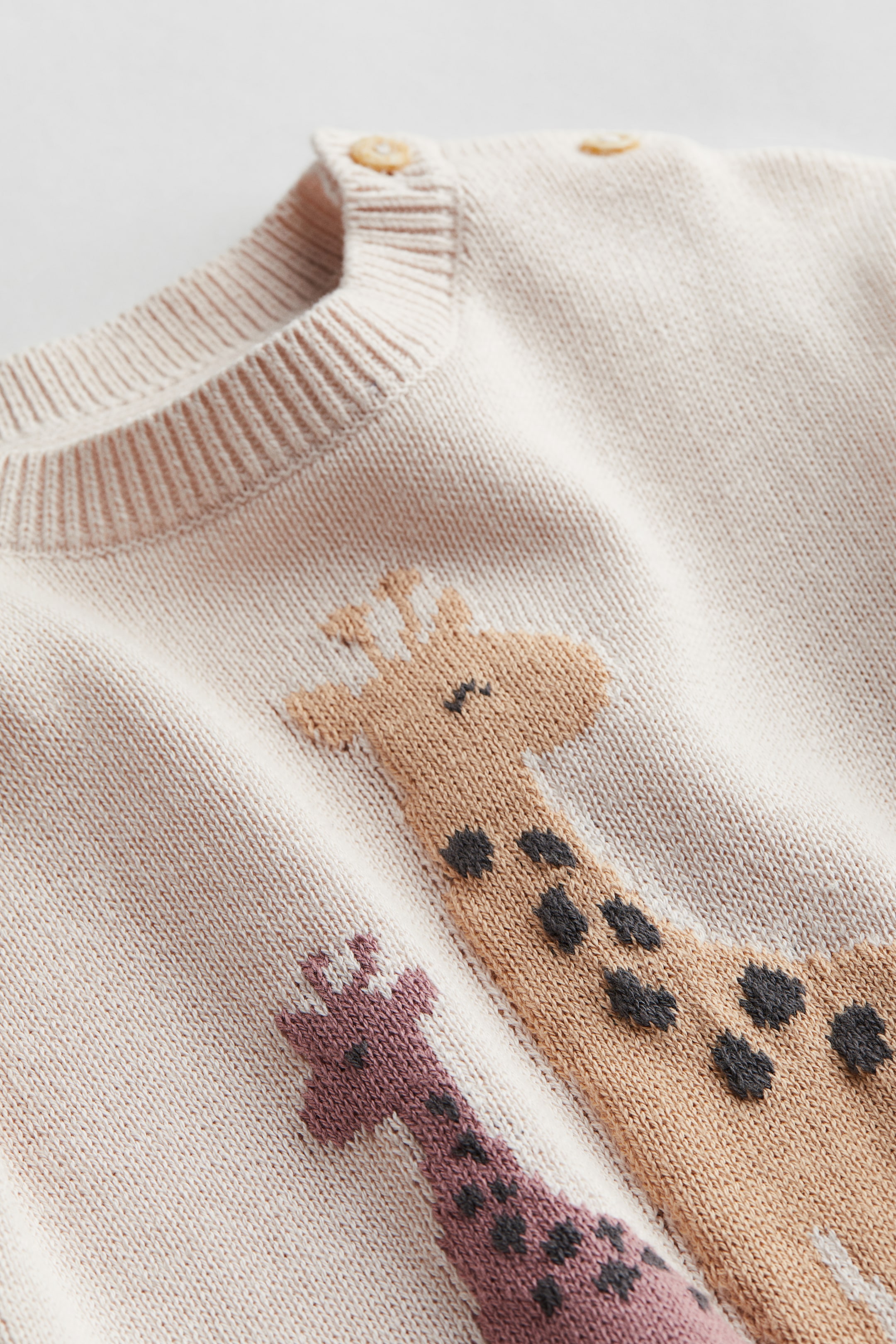 Cotton Sweater - Round Neck - Long sleeve - Light dusty pink/giraffes