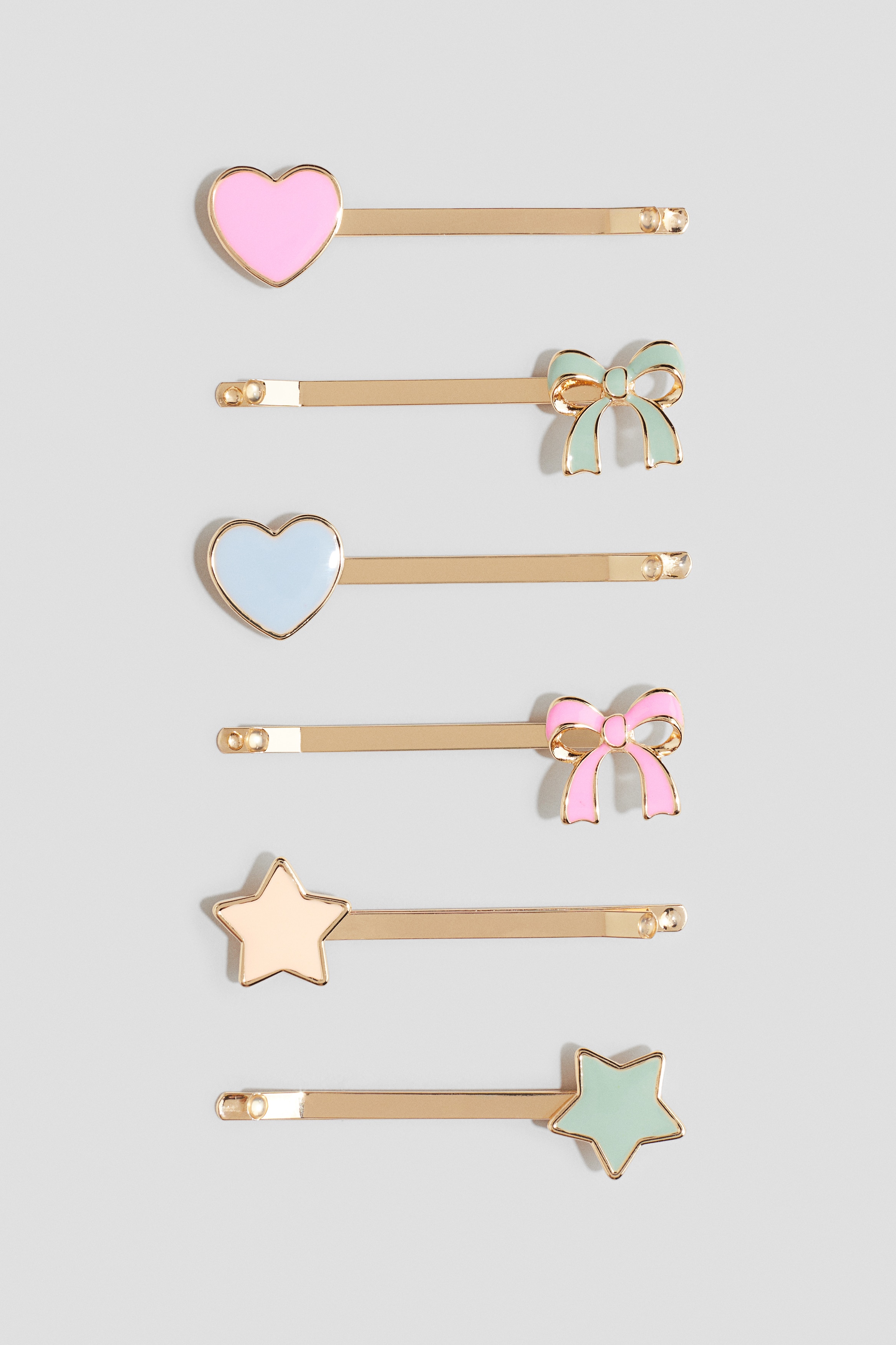 Flicka - Rosa/Hjärtan 6-pack hårnål  - H&M