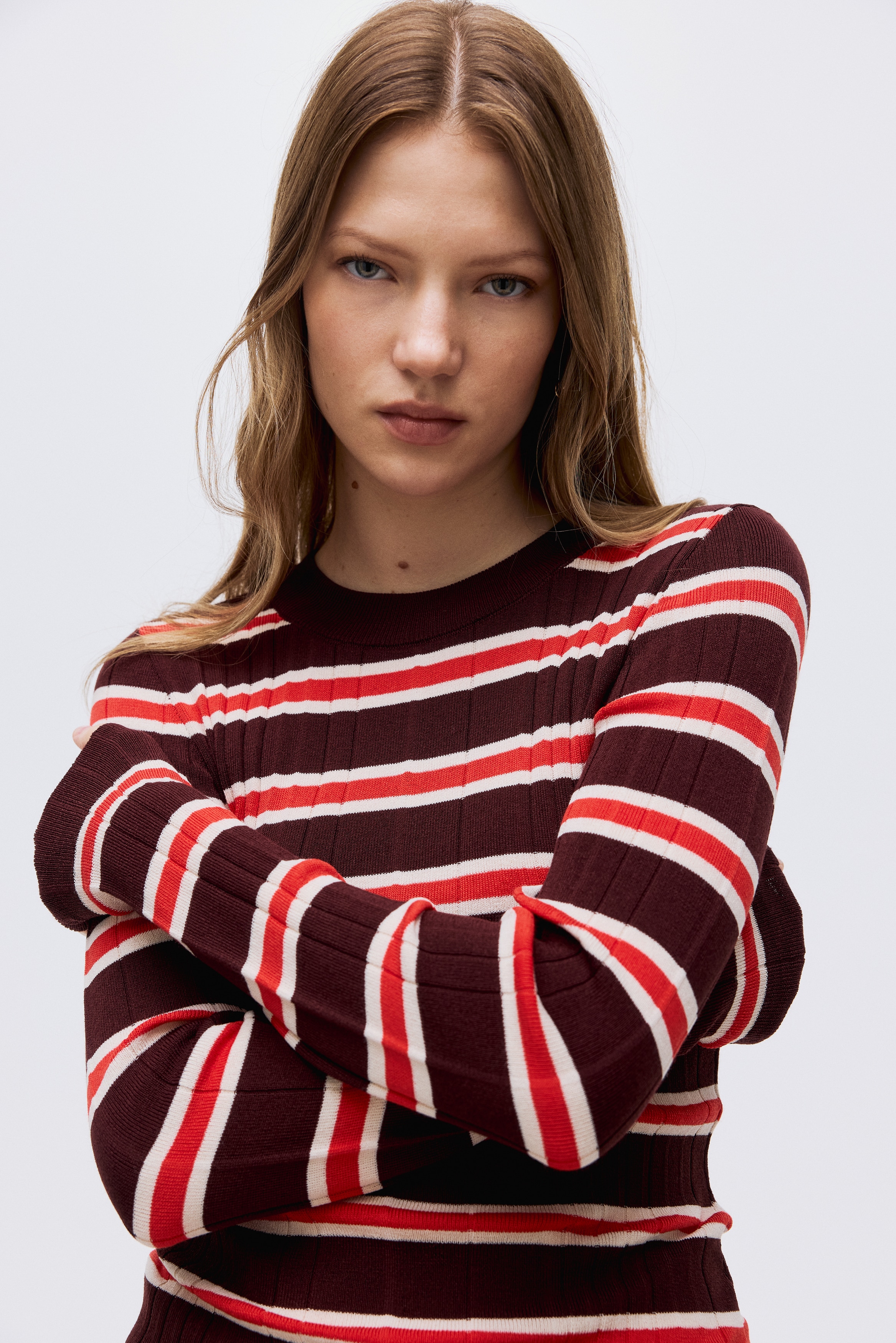 Top in maglia a coste - Bordeaux/righe