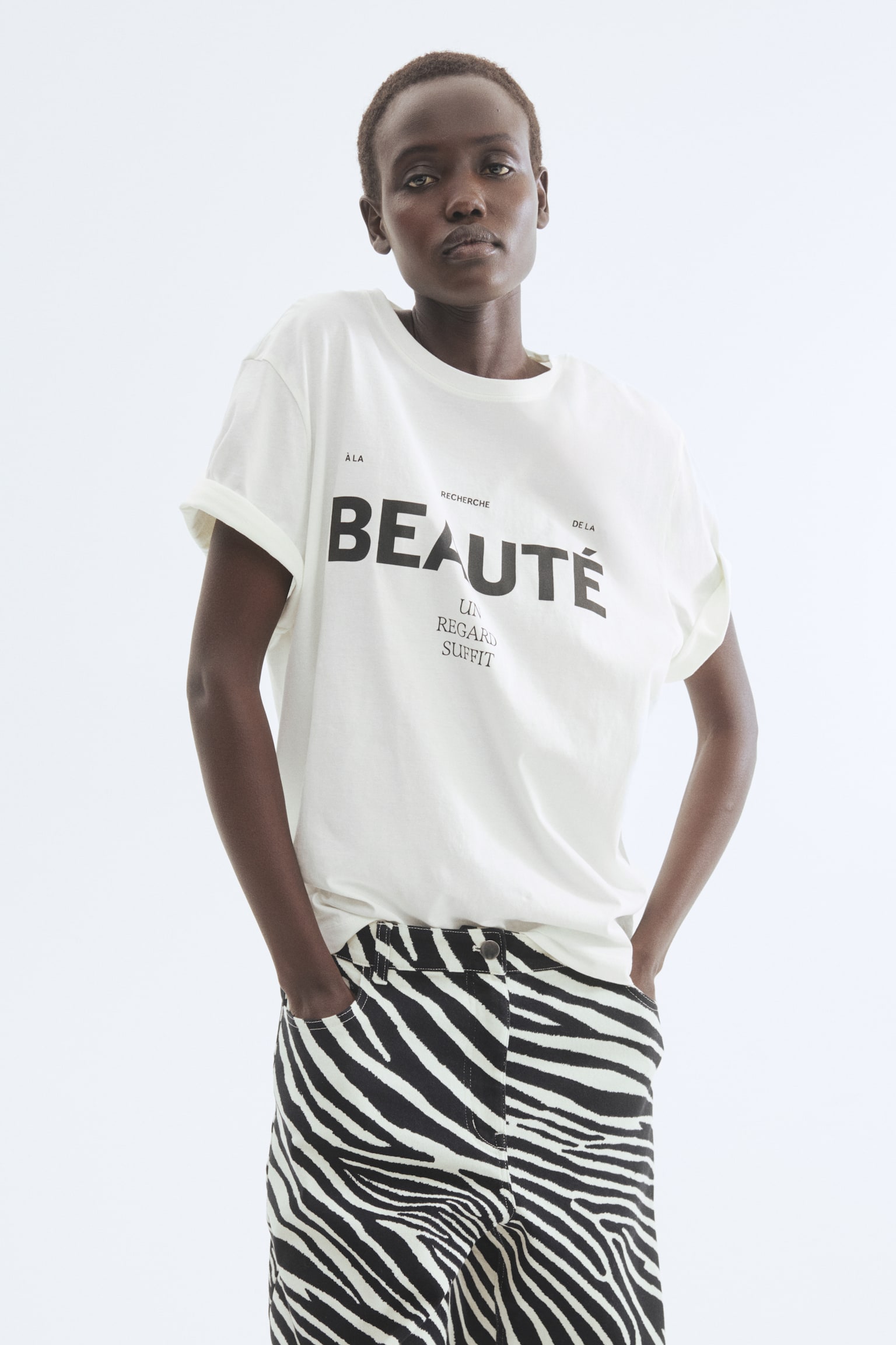 T-shirt z nadrukiem - Biały/Beauté/Ciemnobrązowy/Simplicité - 4