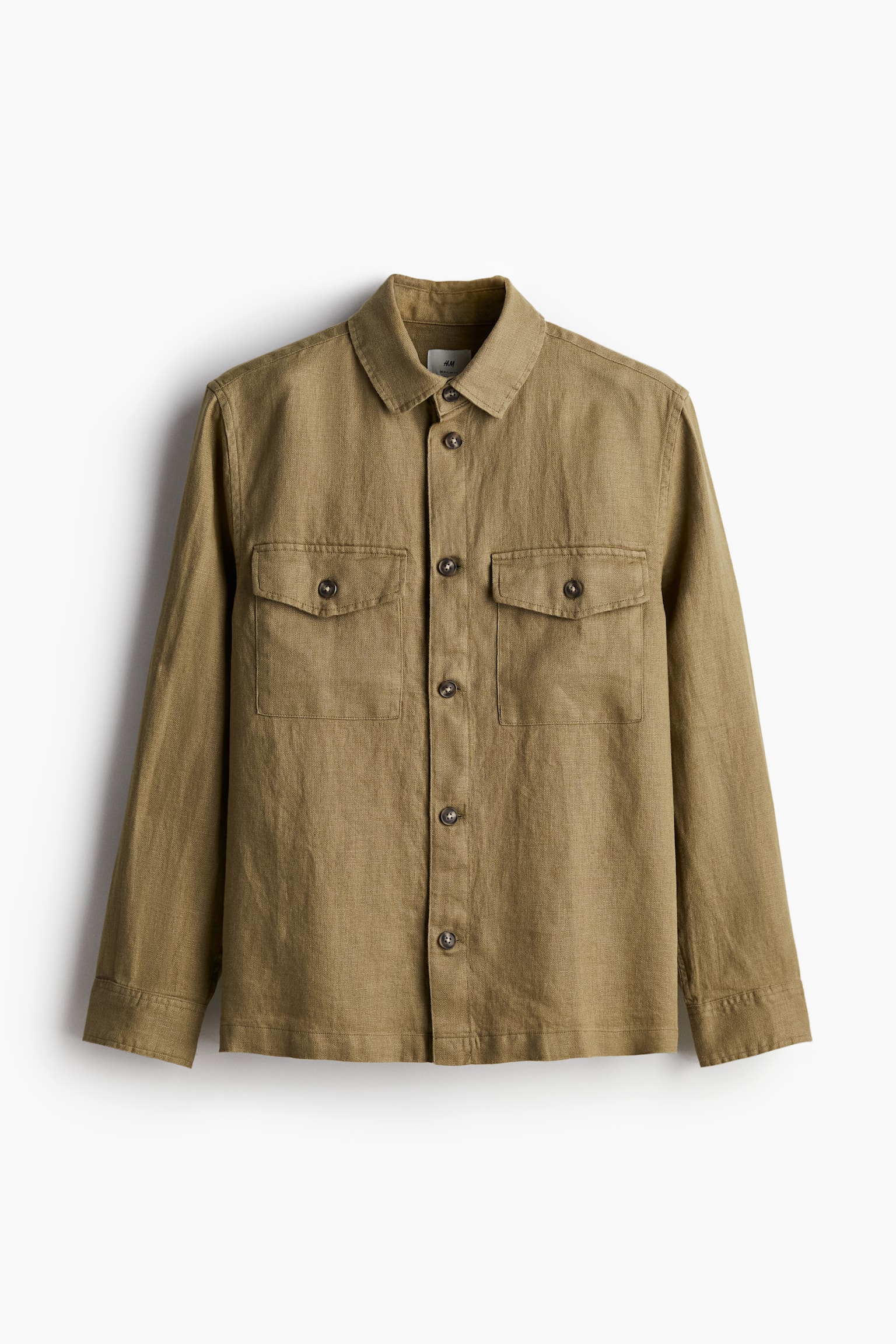 Regular Fit Linen shirt - Khaki green/Beige/Striped - 2