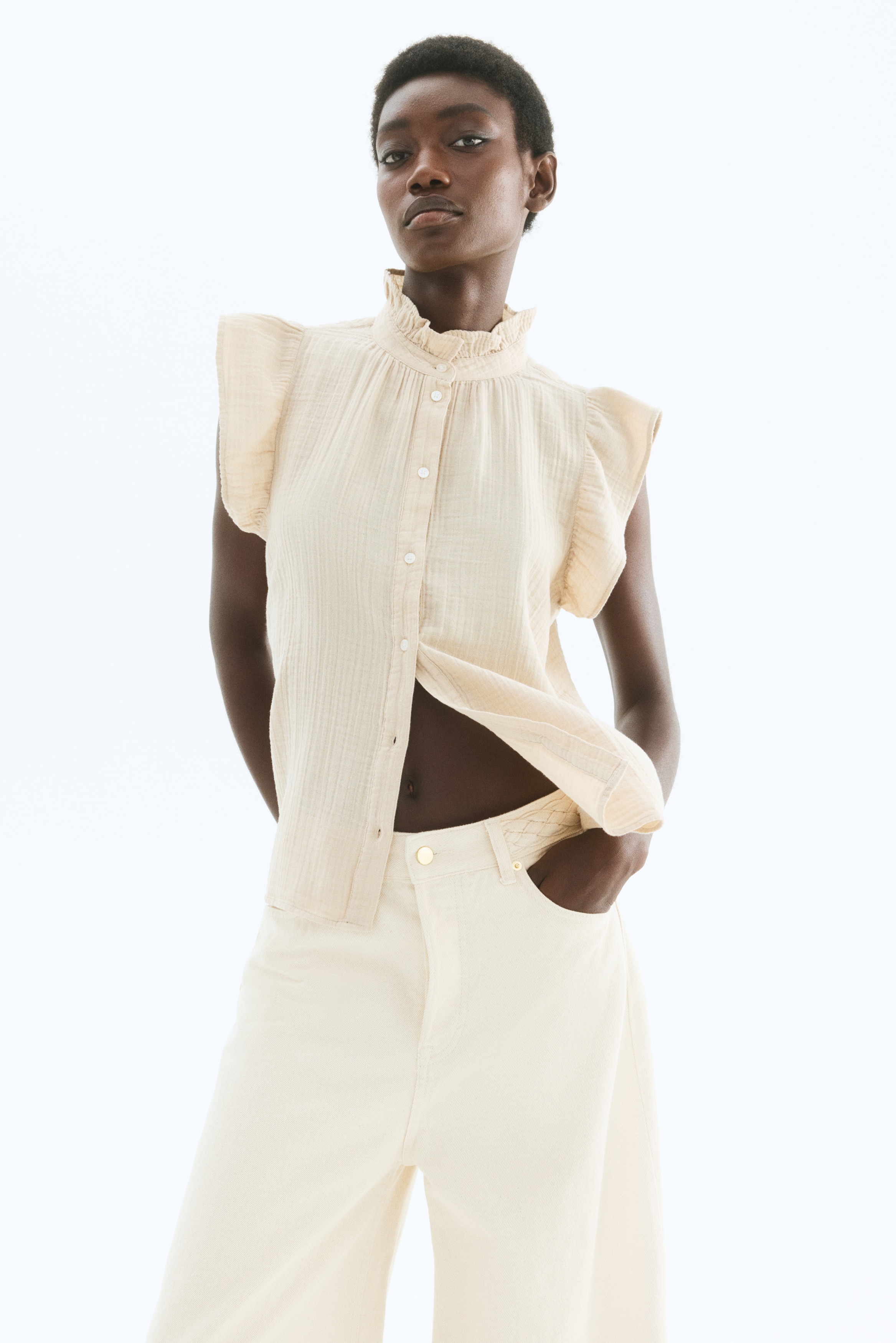 Flutter-sleeved muslin blouse