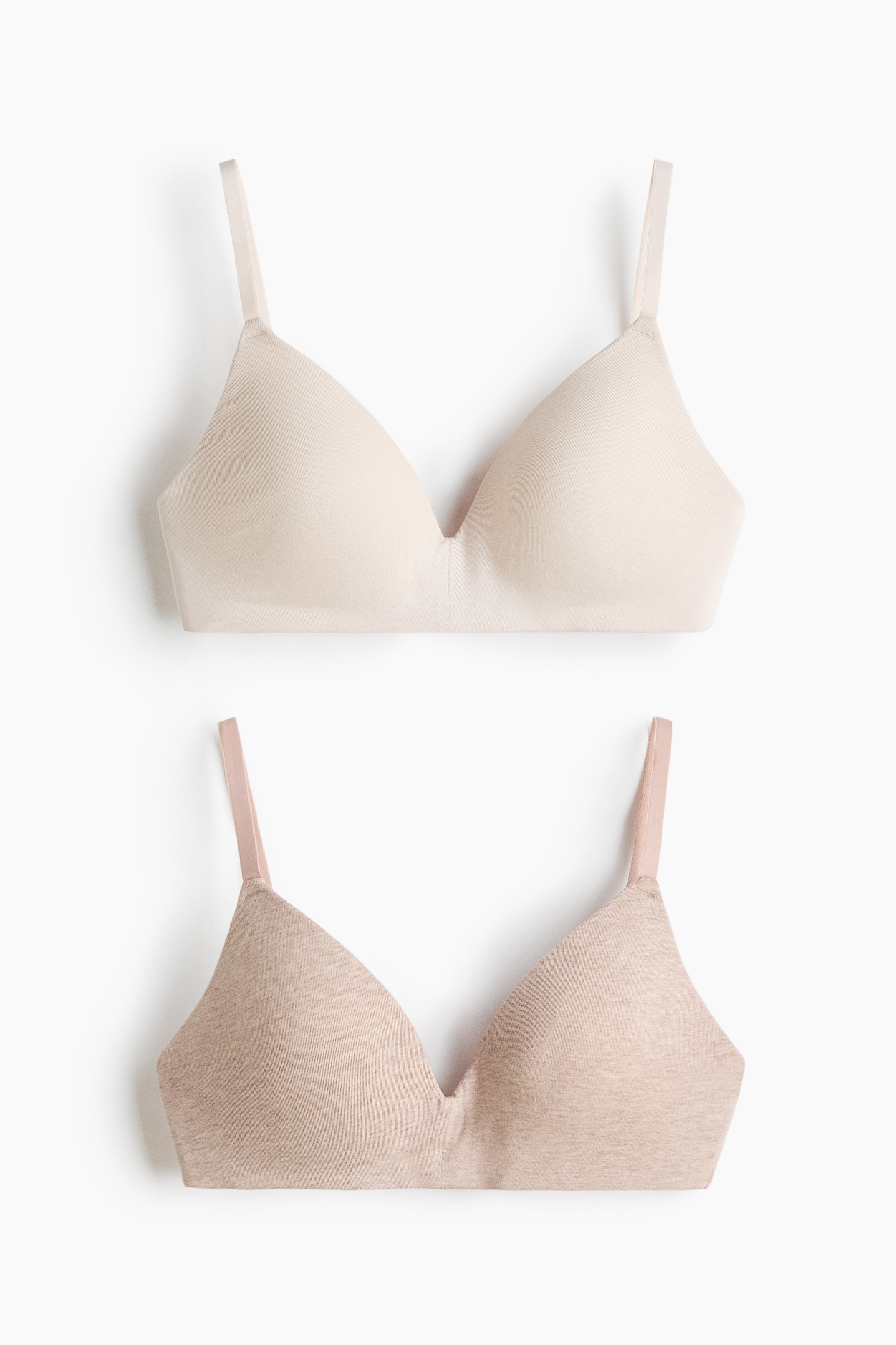 2er-Pack Wattierte, bügellose Baumwoll-BHs - Hellbeigemeliert/Cremefarben/Hellbeige/Beigemeliert/Beige/Schwarz/Hellgraumeliert/Schwarz/Hellbeigemeliert/Cremefarben/Graugrün/Weiß/Tiefdunkles Graubraun/Puderrosa