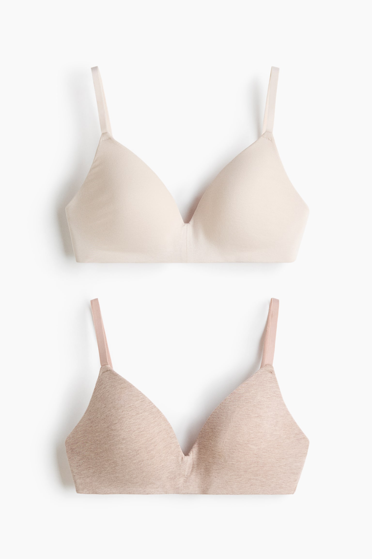 2-pack padded non-wired cotton bras - Light beige marl/Cream/Beige/Black/Light grey marl/Black/Light beige marl/Cream - 1