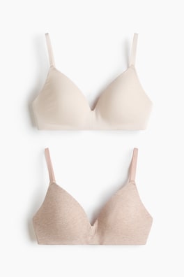 2-pack vadderad bygellös bh i bomull