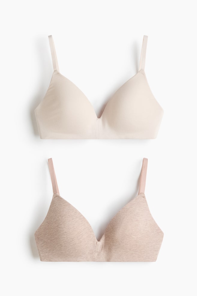 Set van 2 padded soft-bh's van katoen - Lichtbeige gemêleerd/roomwit/Beige/zwart/Lichtgrijs gemêleerd/zwart/Lichtbeige gemêleerd/roomwit/Grijsgroen/wit - 1