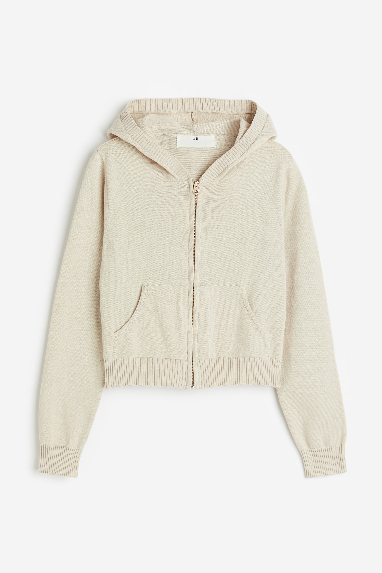 Knitted zip-through hoodie - Light beige/Light grey marl - 1