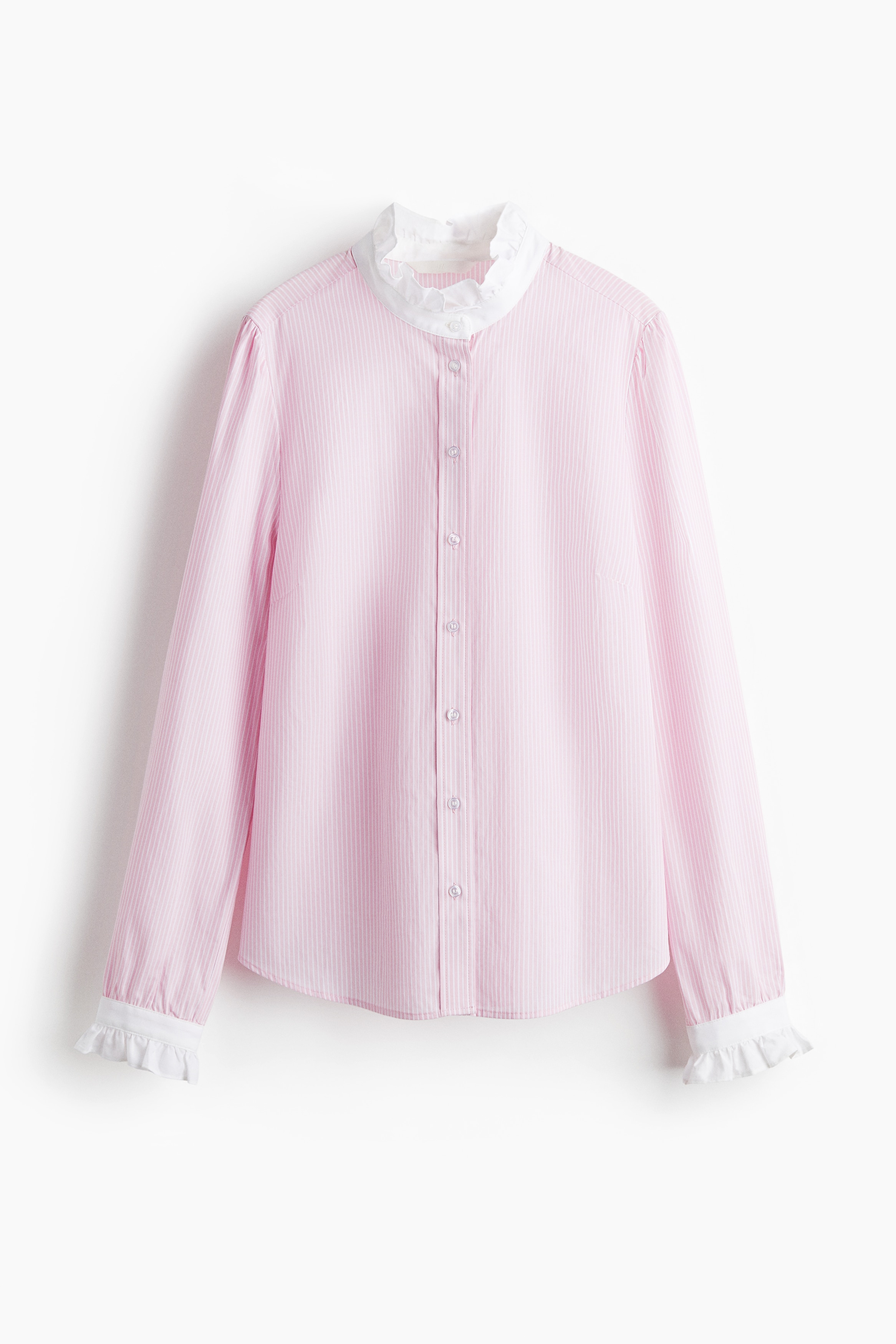 Frill Collar Blouse - Light pink/Stripe/Beige/Check/Blue/Stripe/White