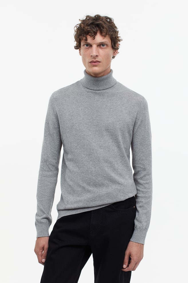 Slim Fit Fine-knit polo-neck jumper - Grey marl/White/Black/Greige/dc - 1