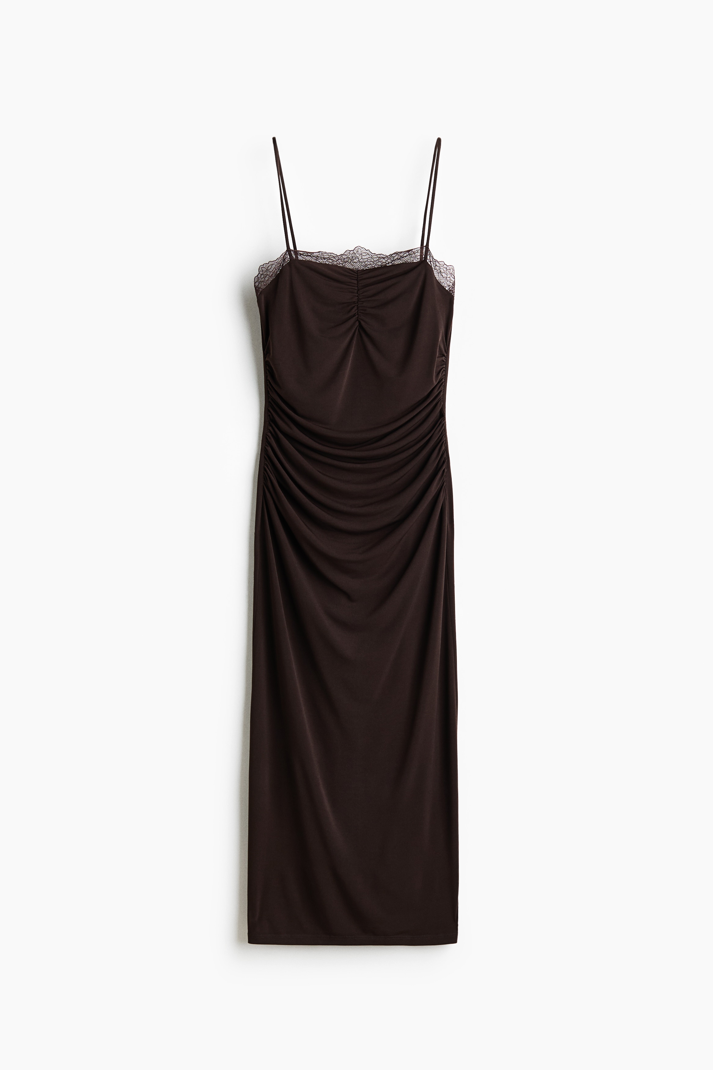 Lace-trimmed jersey dress - Dark brown