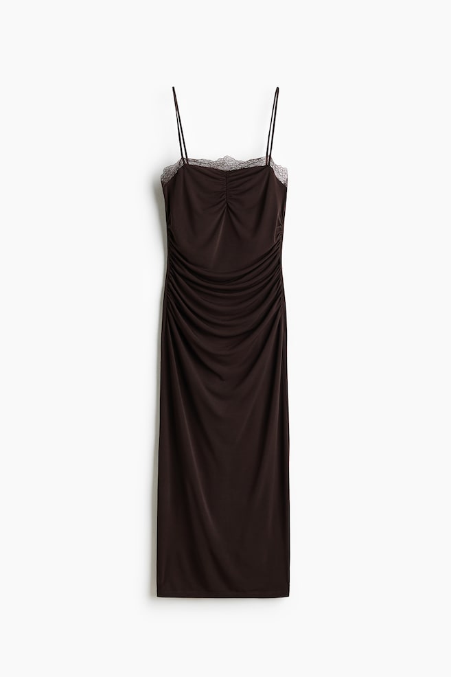 Abito in jersey con bordo in pizzo - Marrone scuro - 1