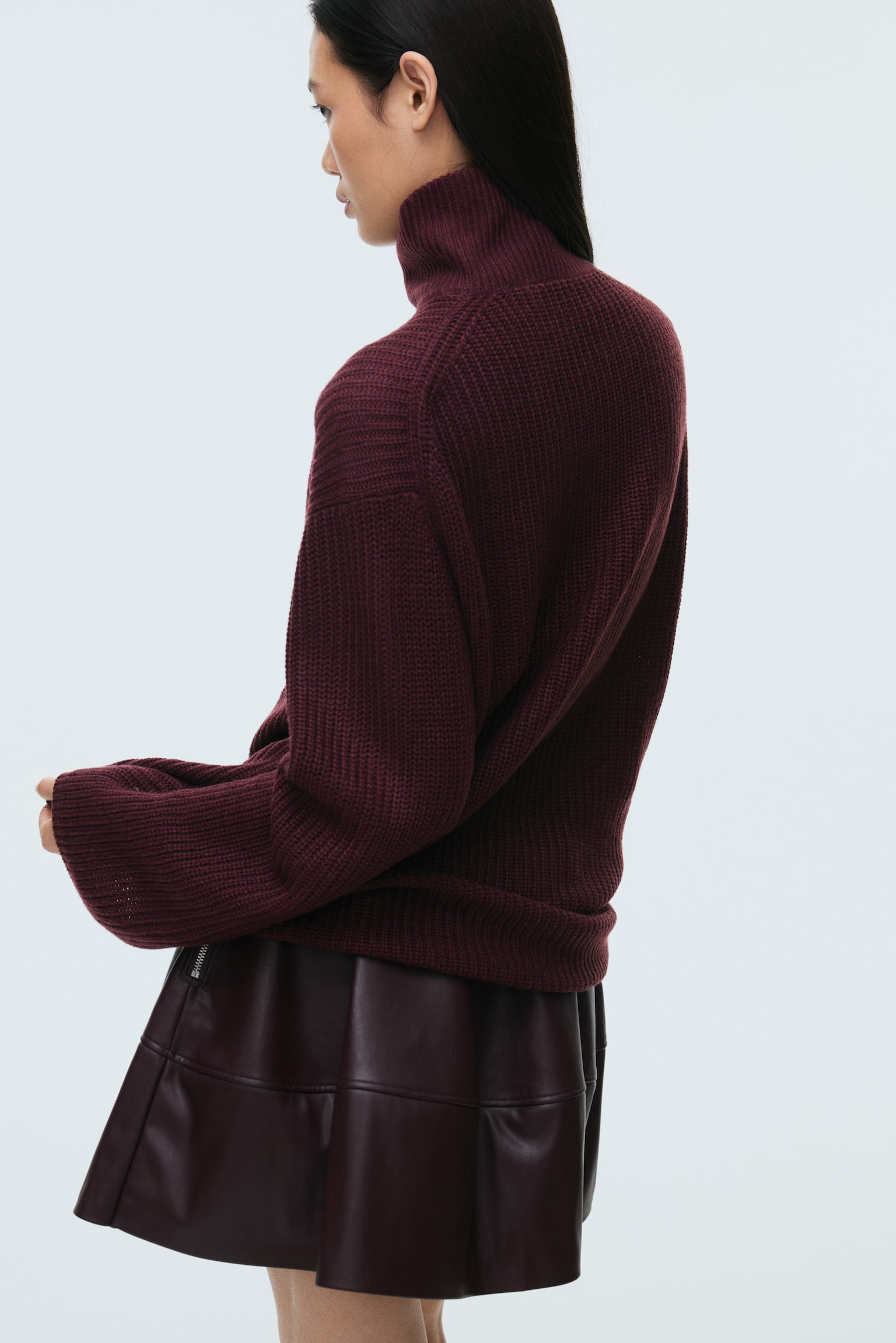 Chunky-knit zip-top jumper - Plum red/Black/Navy blue/Light beige/Striped/Grey/Bright red - 5