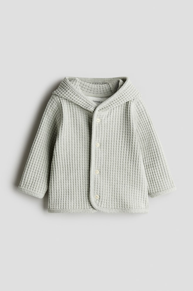 Waffled cotton cardigan - Light dusty green/Light beige - 1