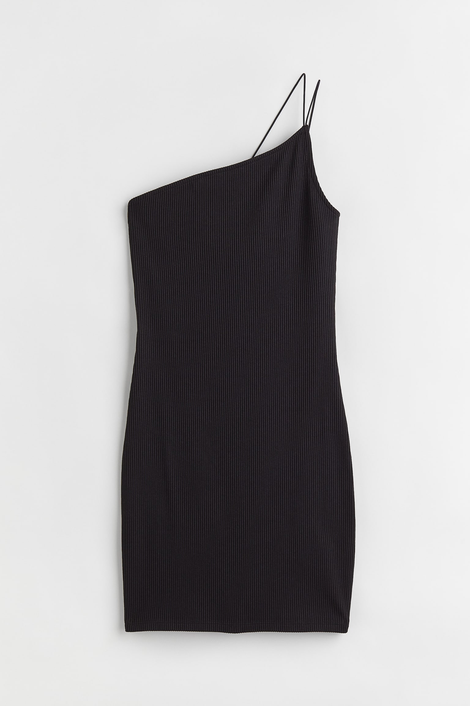 One Shoulder Rib Dress - Black/Dark brown/Cream/Light blue - 1