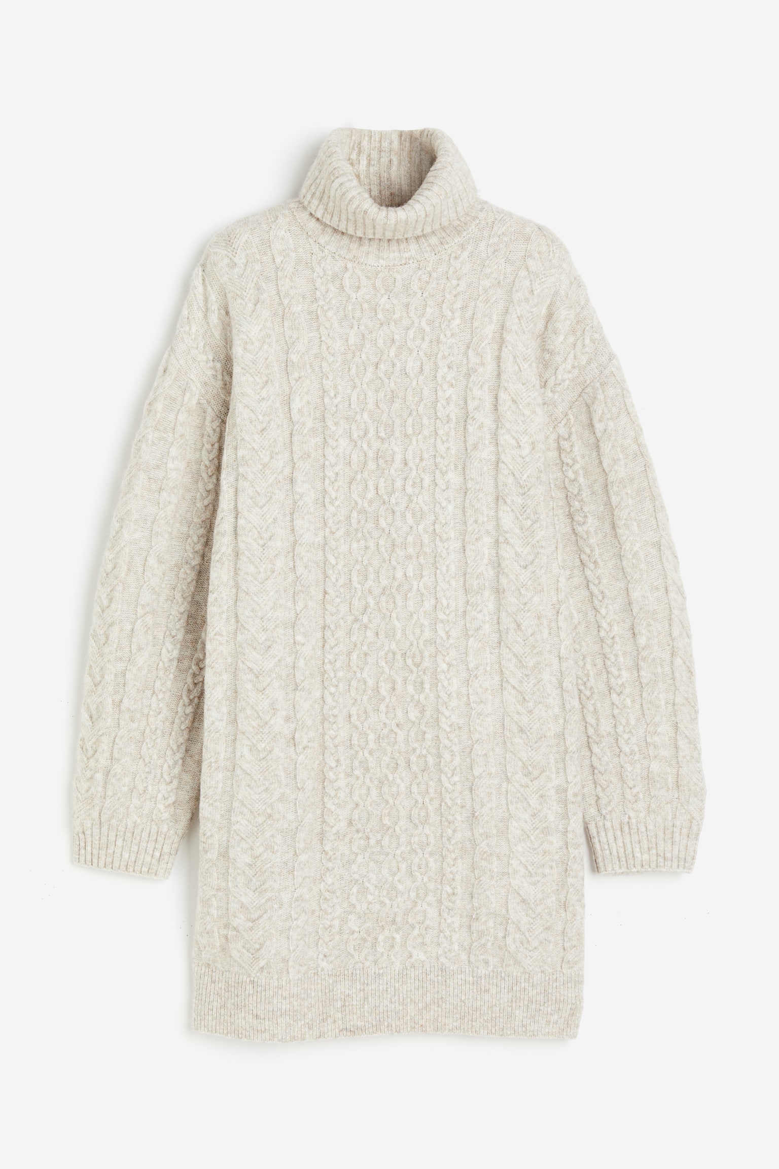 Cable Knit Turtleneck Dress - Light beige marle - 1