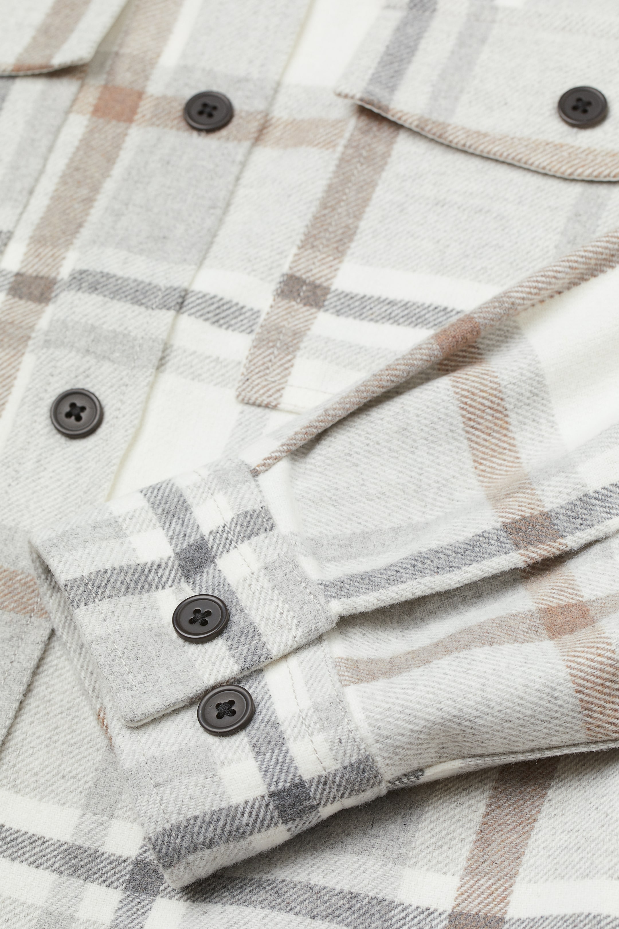 Overshirt - Long sleeve - Regular length - Light beige/Checked - Men ...