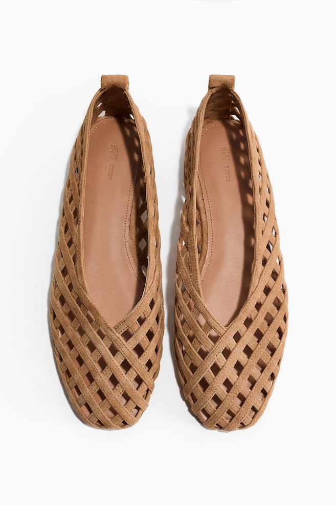 Ballerines en cuir à effet tressé - Beige foncé/Bordeaux/Vert ancien clair - 1