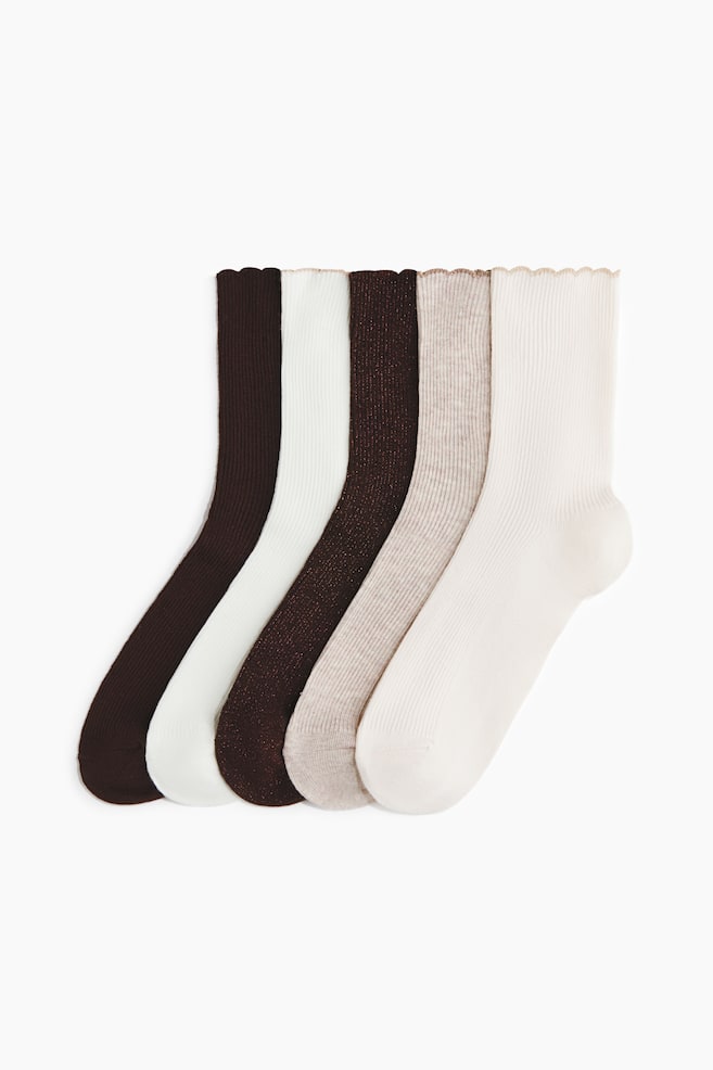 5-pack socks - Dark brown/Cream/Grey marl/Cream - 1