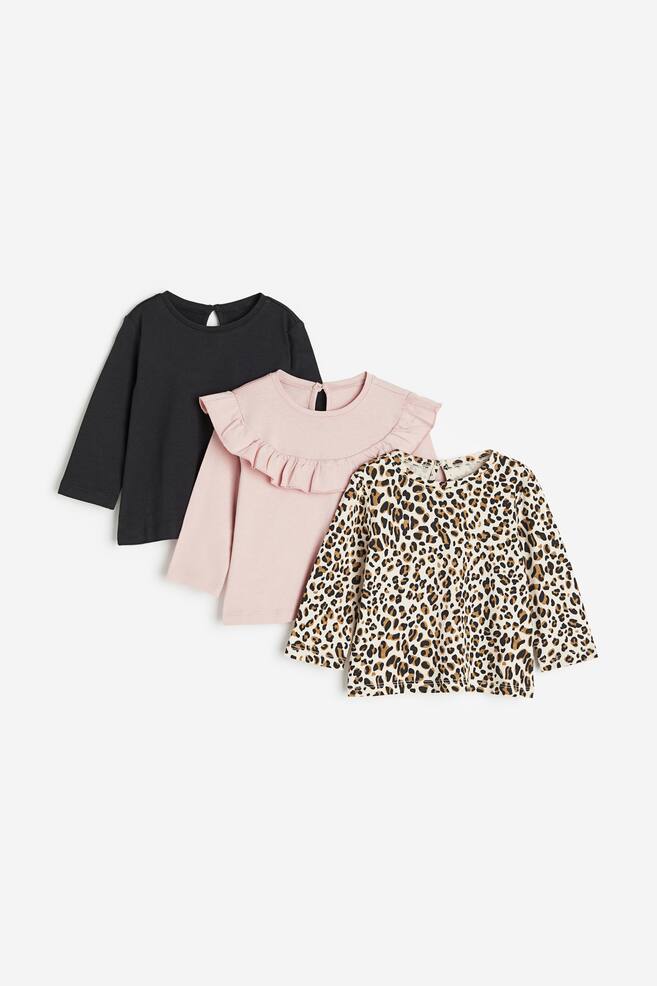 3-pack cotton jersey tops - Light beige/Leopard print/Pink/Floral/Dusty green/Floral/Dark pink/Squirrel/dc - 1