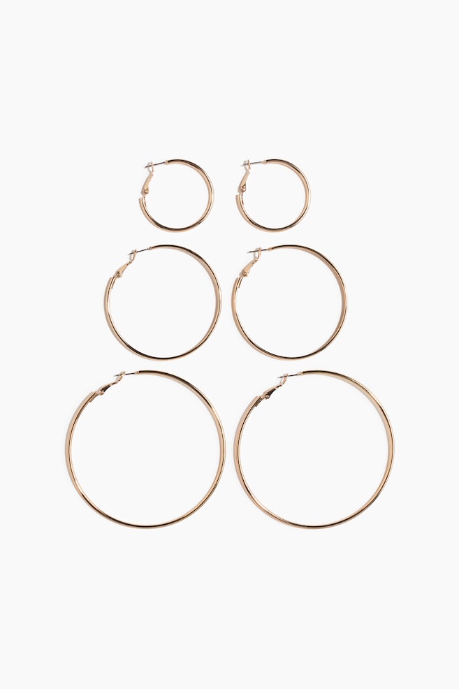 3 Pairs Hoop Earrings - Gold-colored - 1