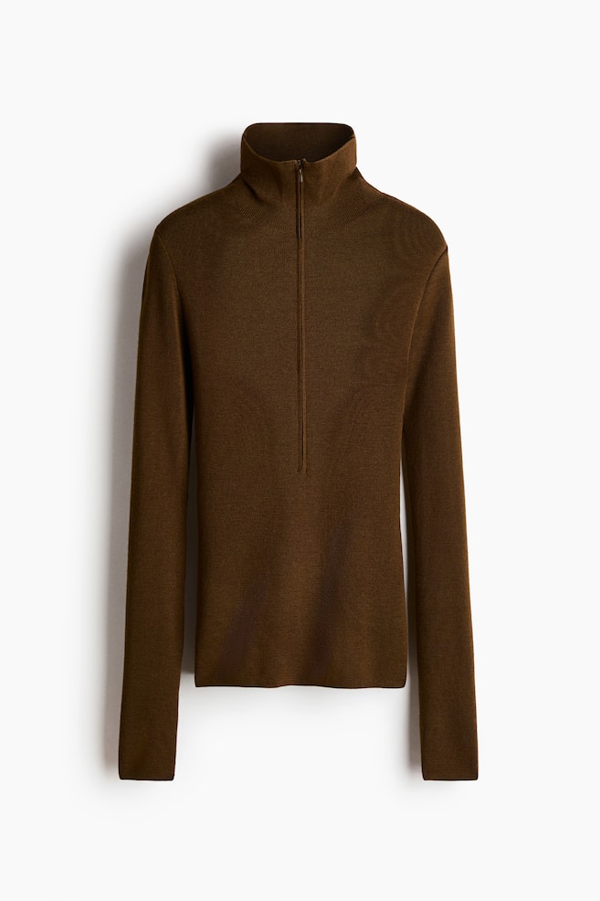 Merino turtleneck top - Dark brown/Black - 1