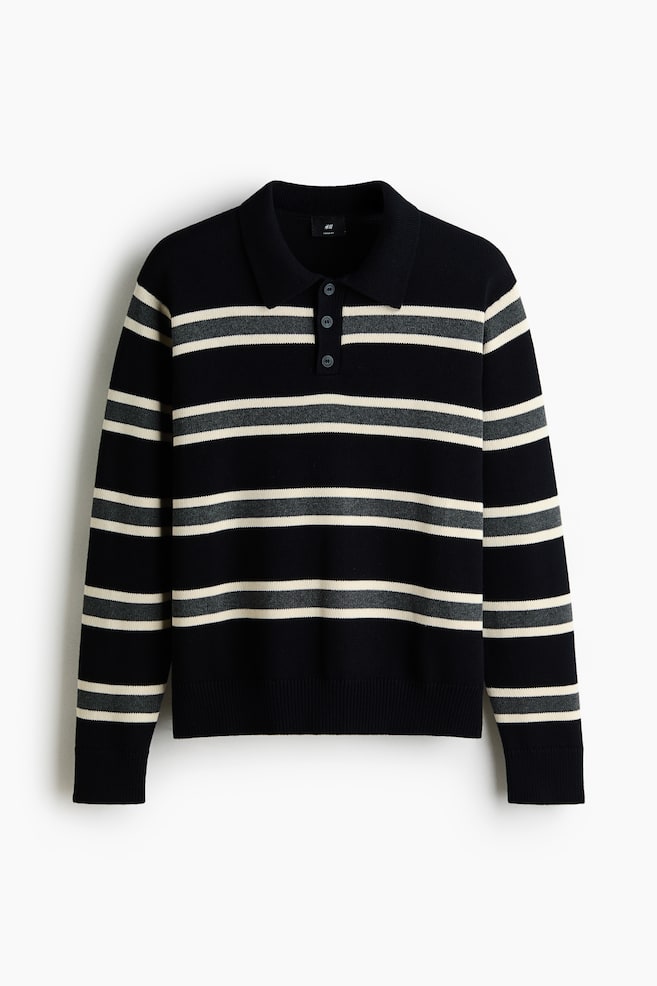 Polo de punto Loose Fit - Azul oscuro/Rayas - 1