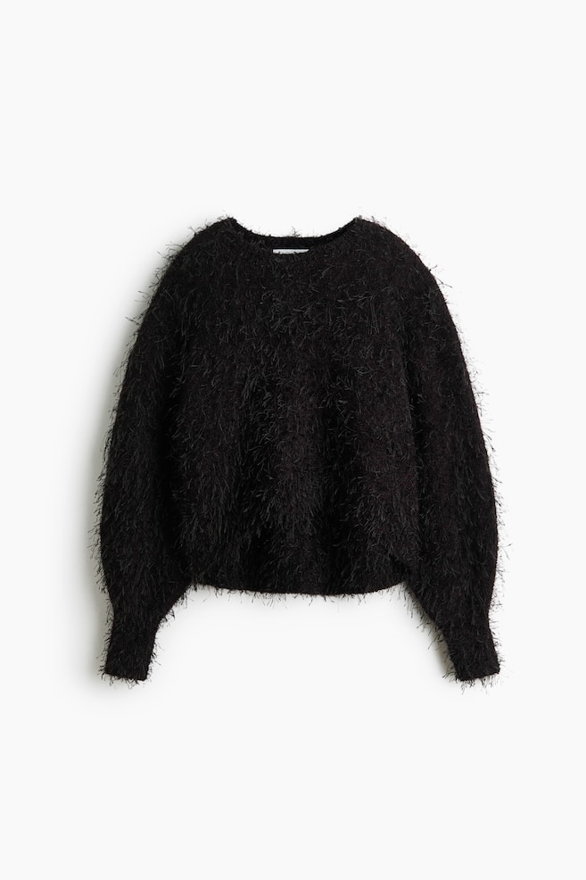 Cropped fluffy-knit jumper - Burgundy - 1