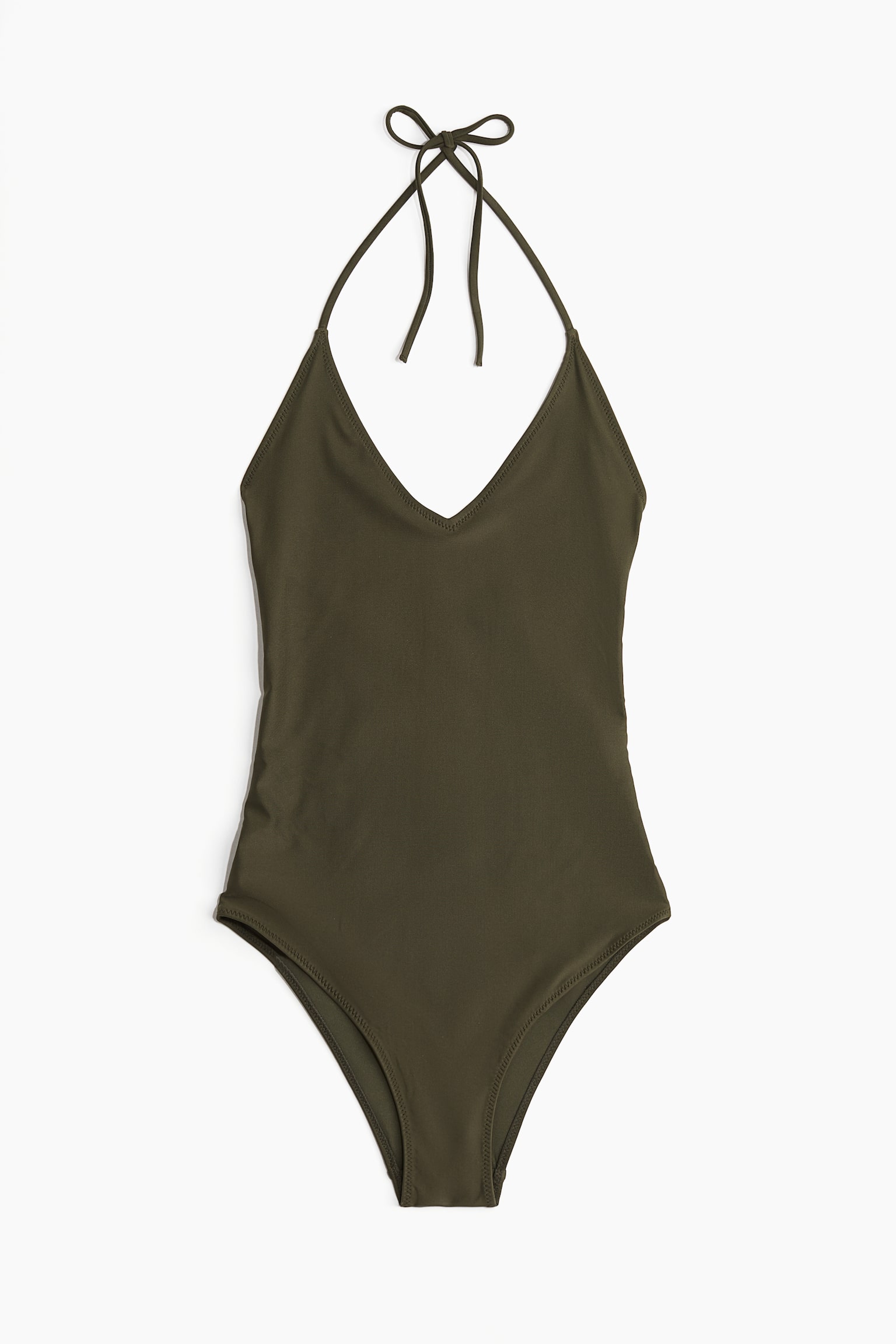 Halterneck swimsuit - Dark khaki green - 2