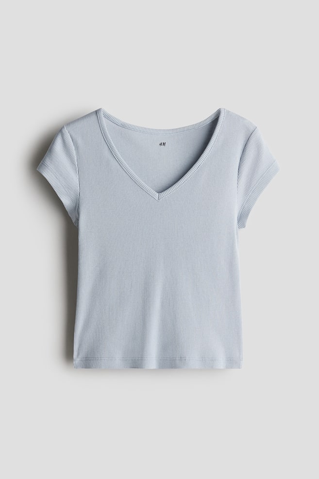 Geripptes Shirt aus Baumwolljersey - Helles Mattblau/Weiß/Geblümt - 1