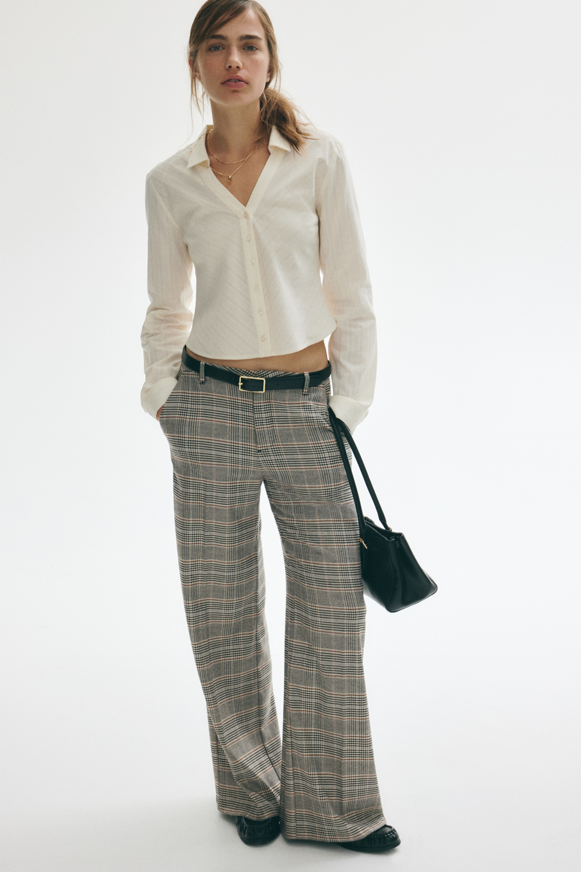 Women's Light beige/plaid Wide-Leg Dress Pants | H&M CA
