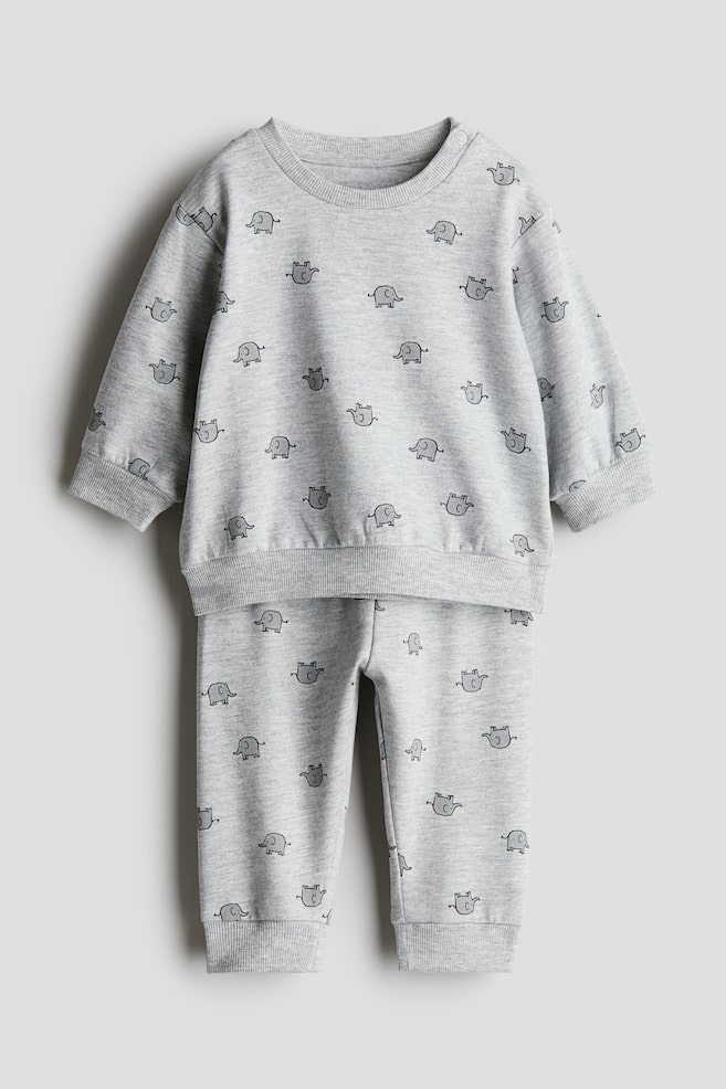 2-piece Sweatsuit - Gray/elephants/Pink/Dark gray/Hello Friend - 1