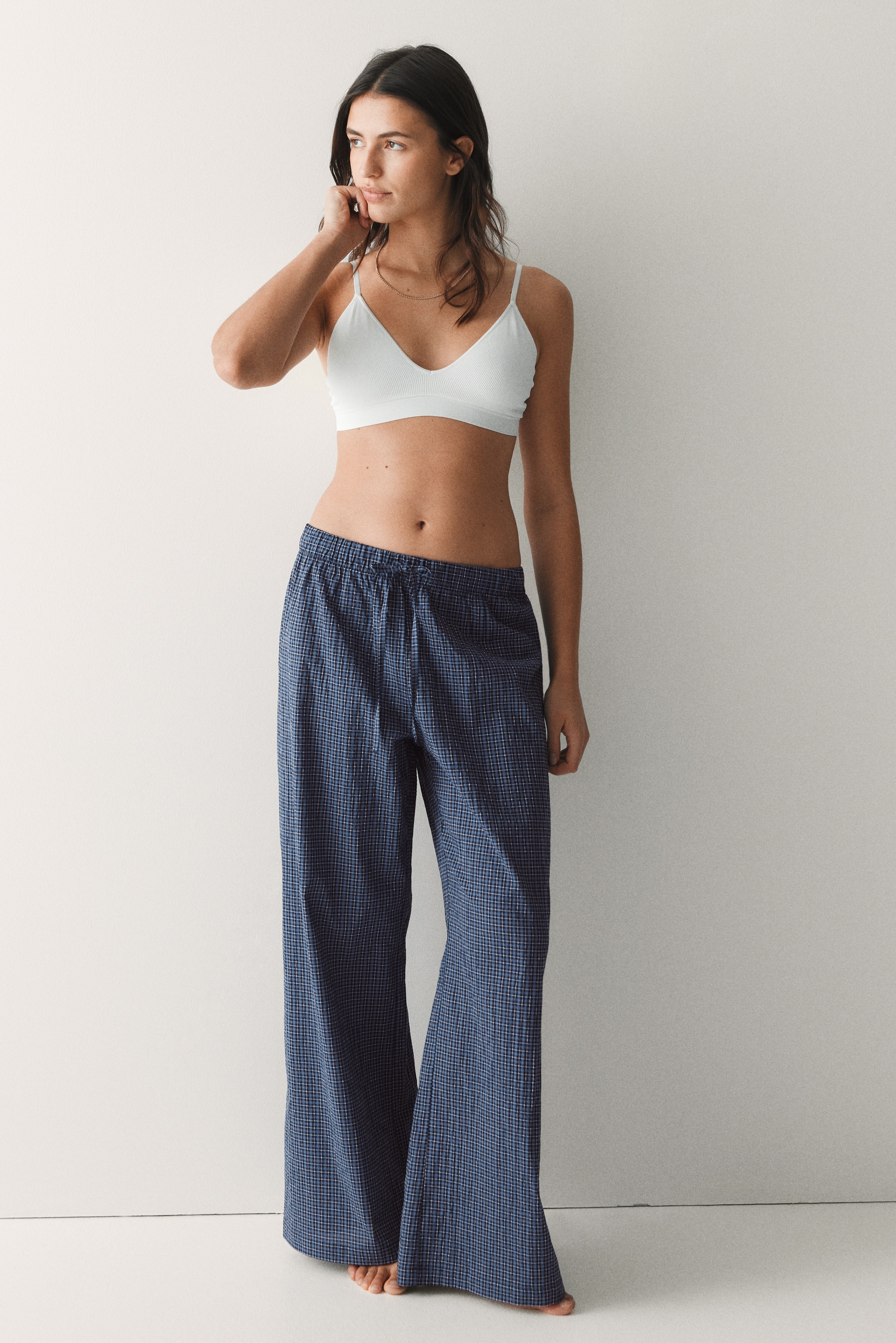 Pantaloni da pigiama in cotone - Blu scuro/quadri/Bordeaux/quadri