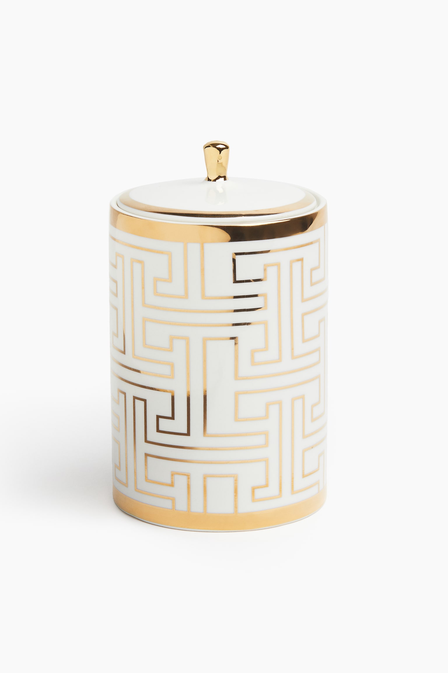 Porcelain storage jar - Gold-coloured/Patterned - 1