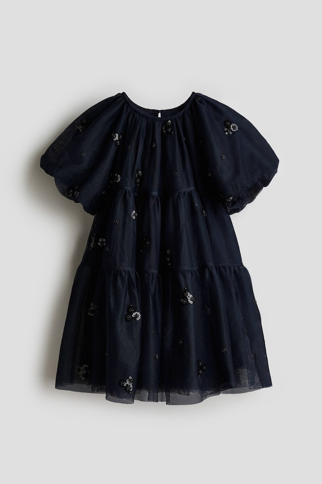 Robe en tulle à sequins - Bleu marine/Rose clair/argenté - 1