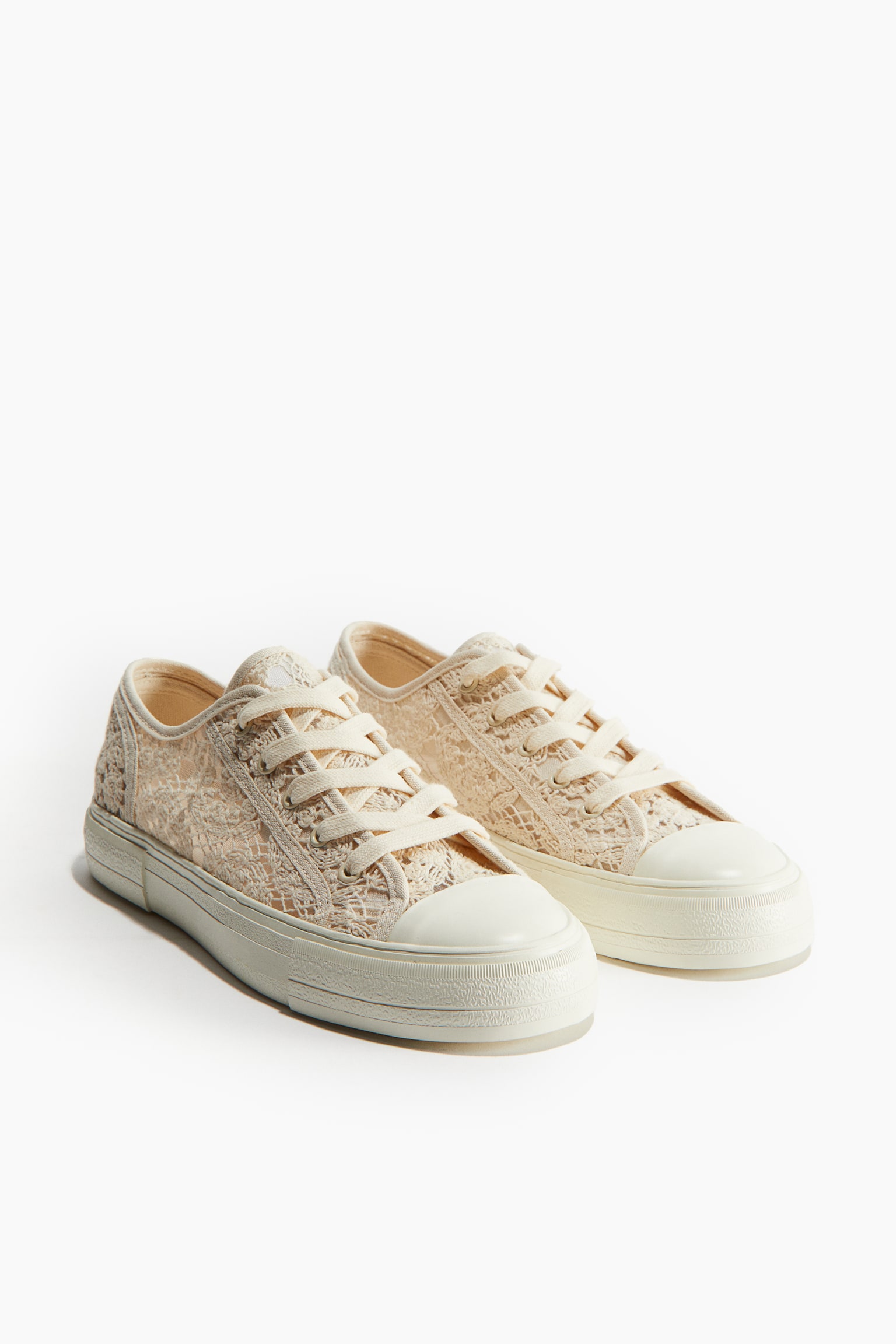 Embroidered Sneakers - Cream - 3