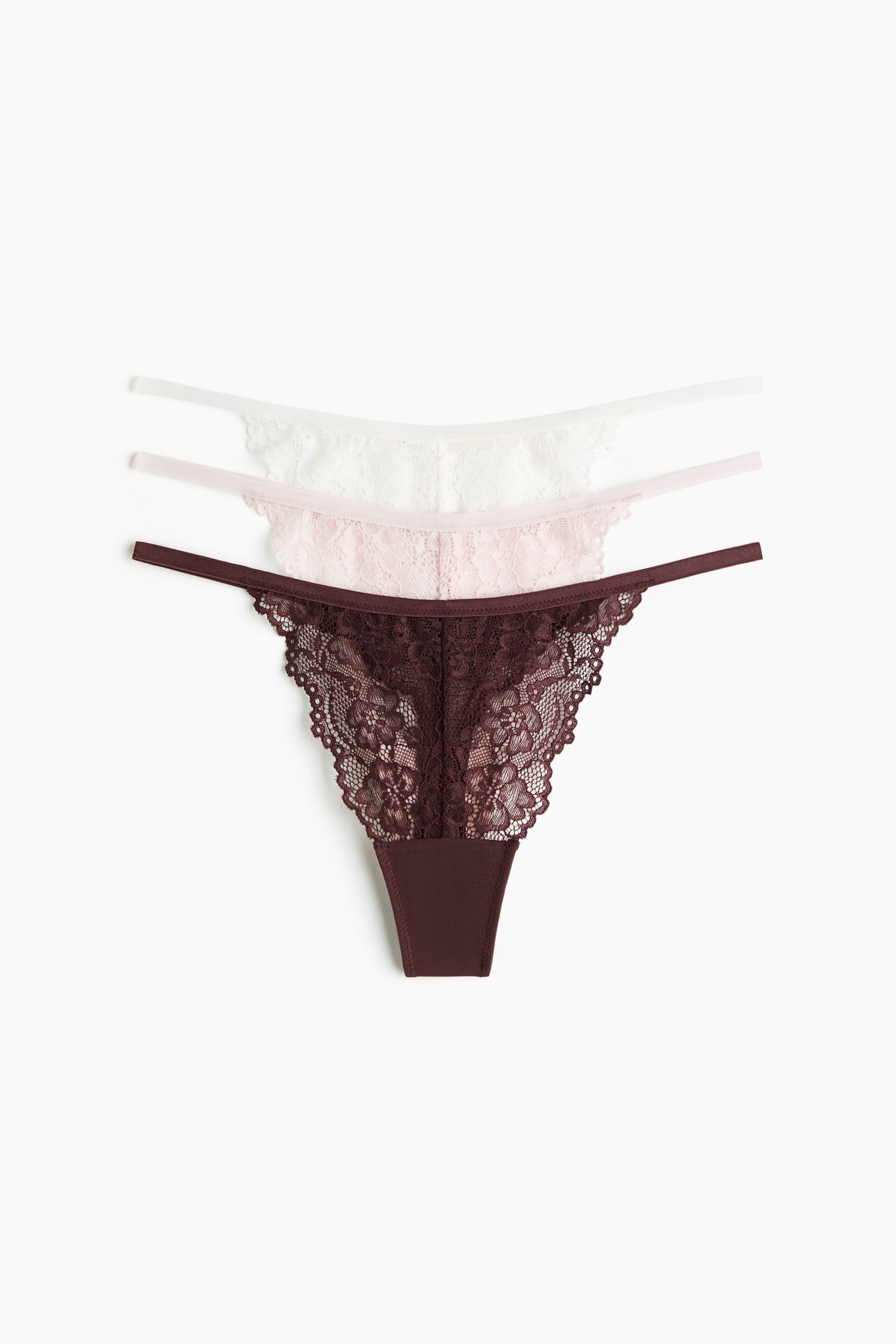View larger image: 3-pack lace tanga thong briefs - Pale pink/Dark brown - Ladies | H&M 1